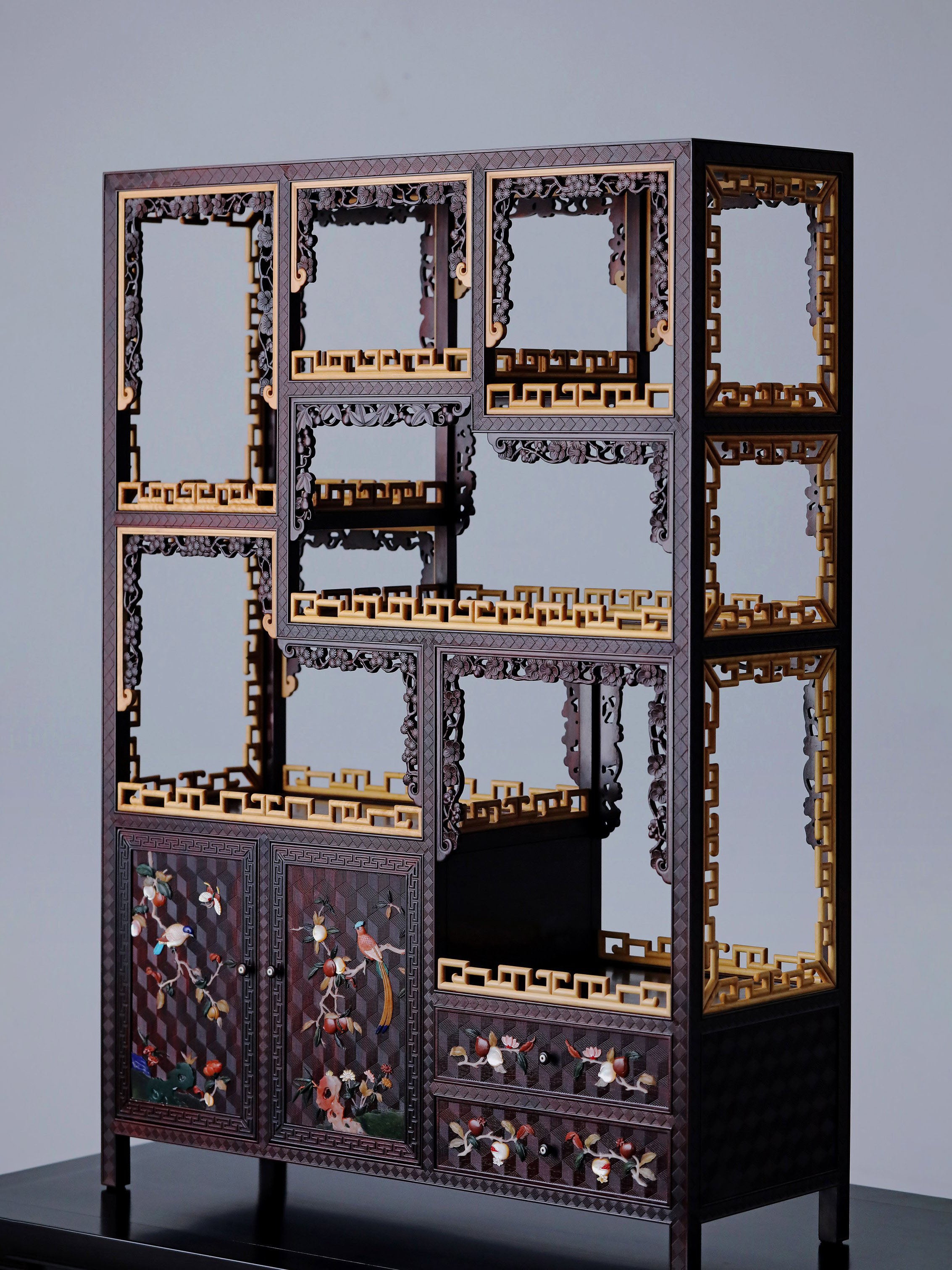 小葉紫檀百寶嵌案上博古架