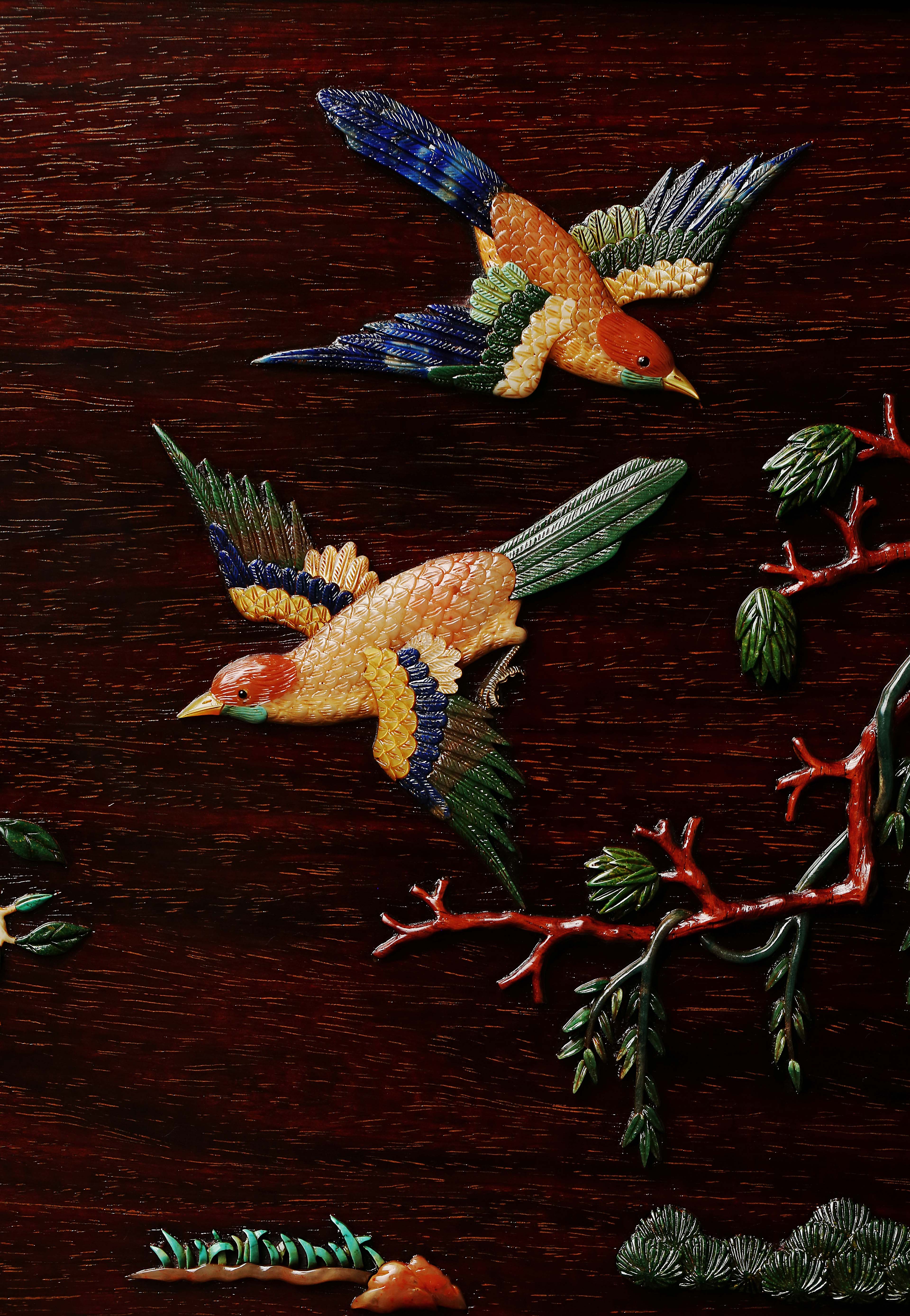 Extra Large Insert Screen with Hundred Birds Inlaid with Treasures