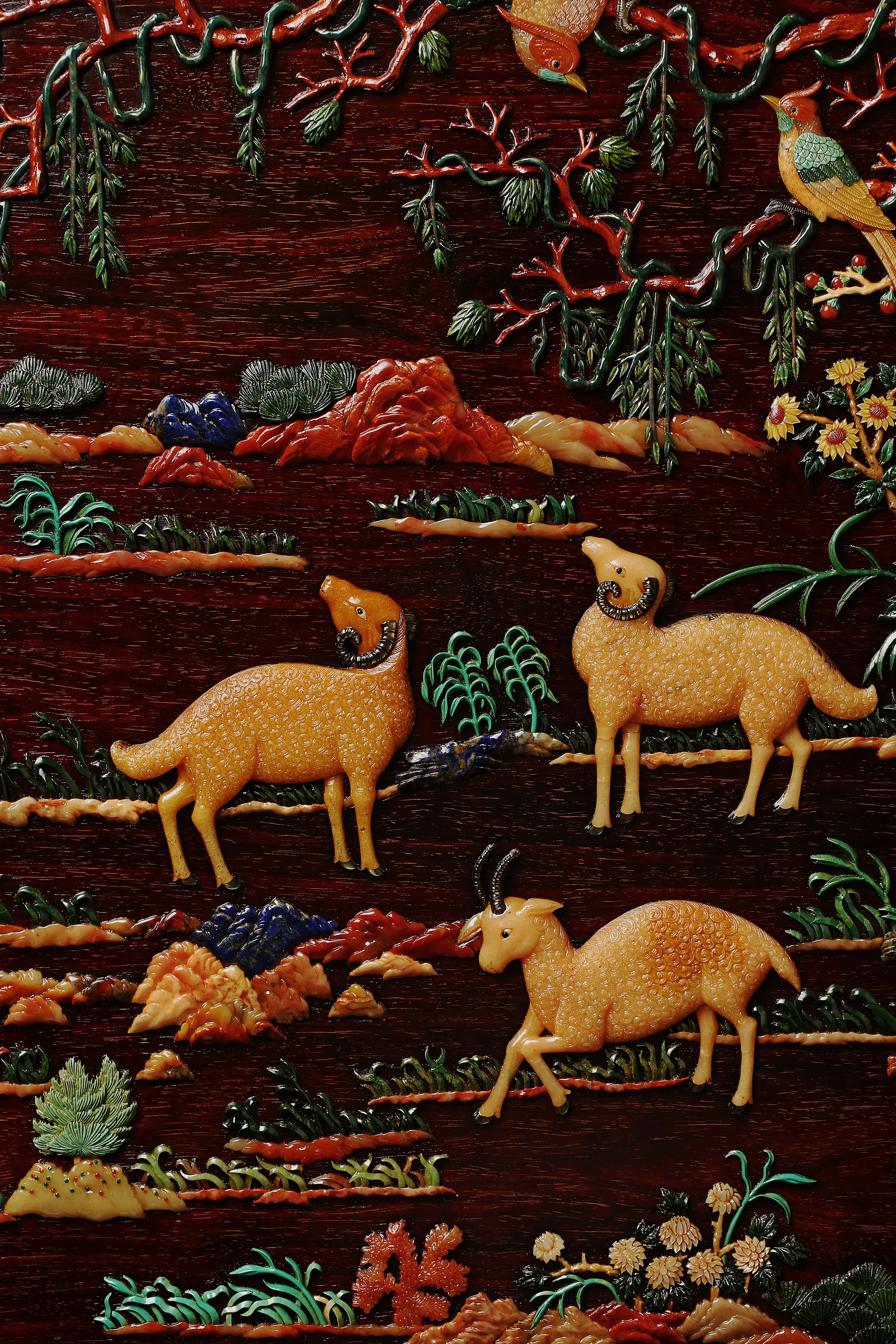 百宝嵌百鸟图超大插屏