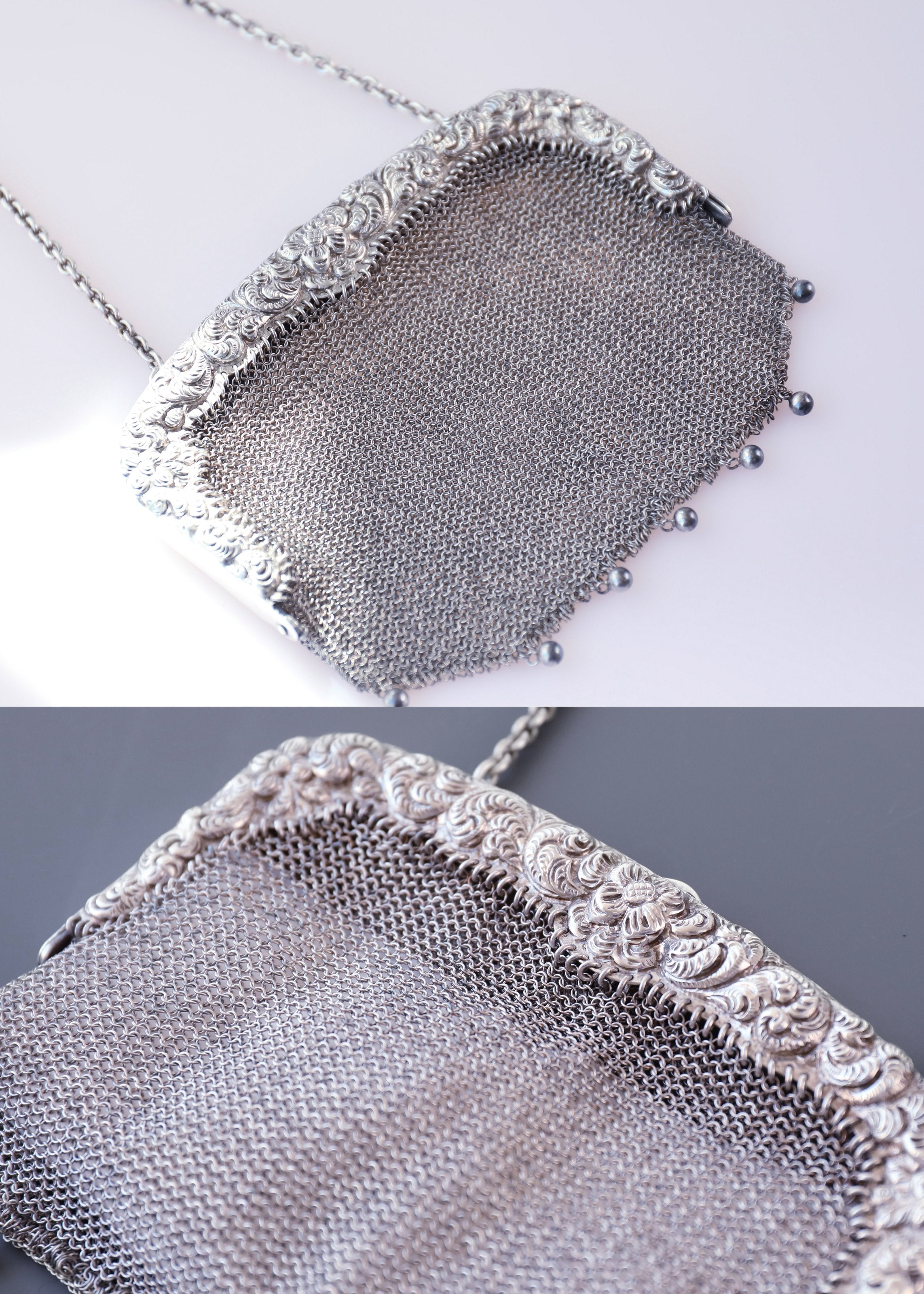 欧洲古董纯银编织浮雕手袋