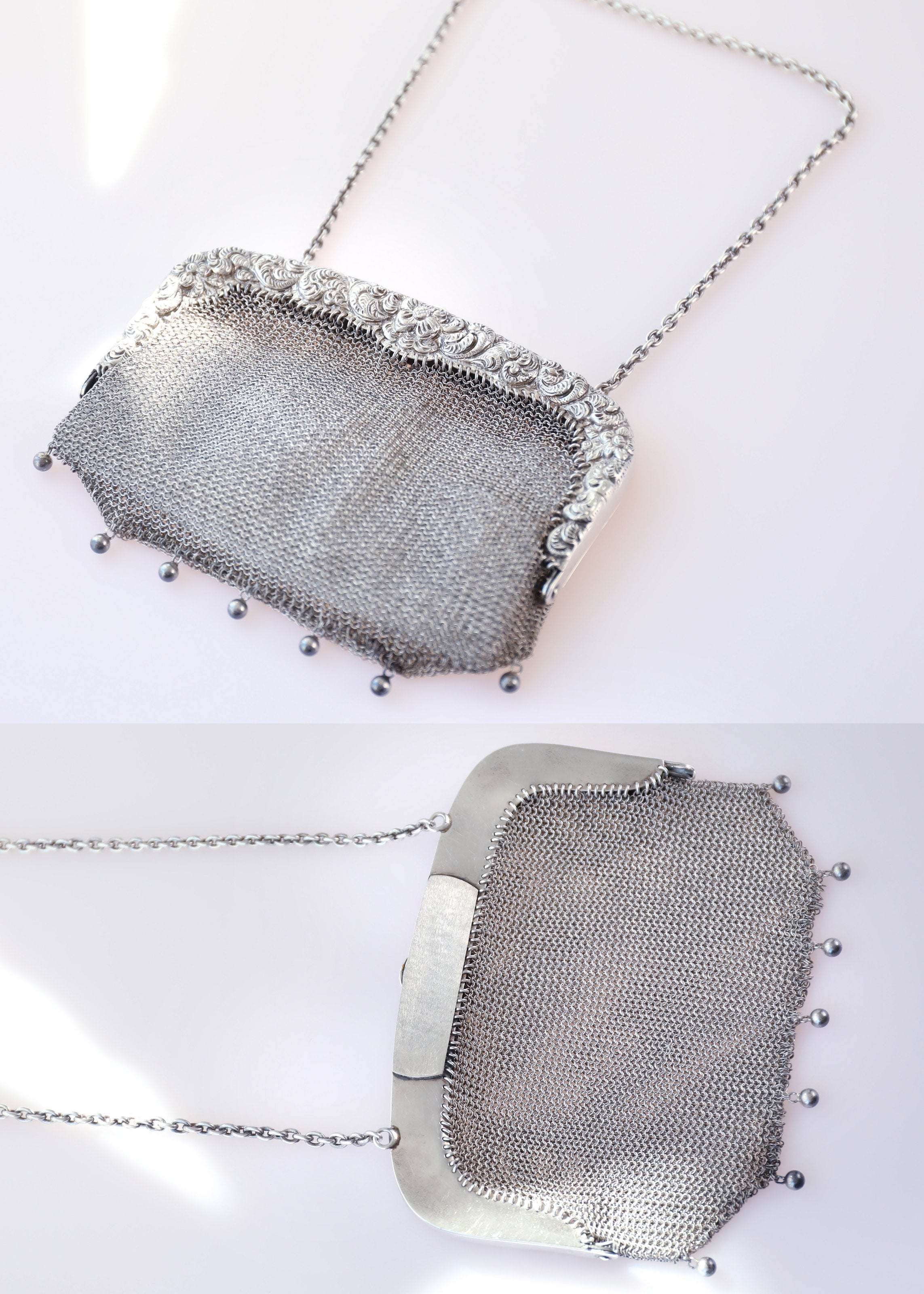 欧洲古董纯银编织浮雕手袋