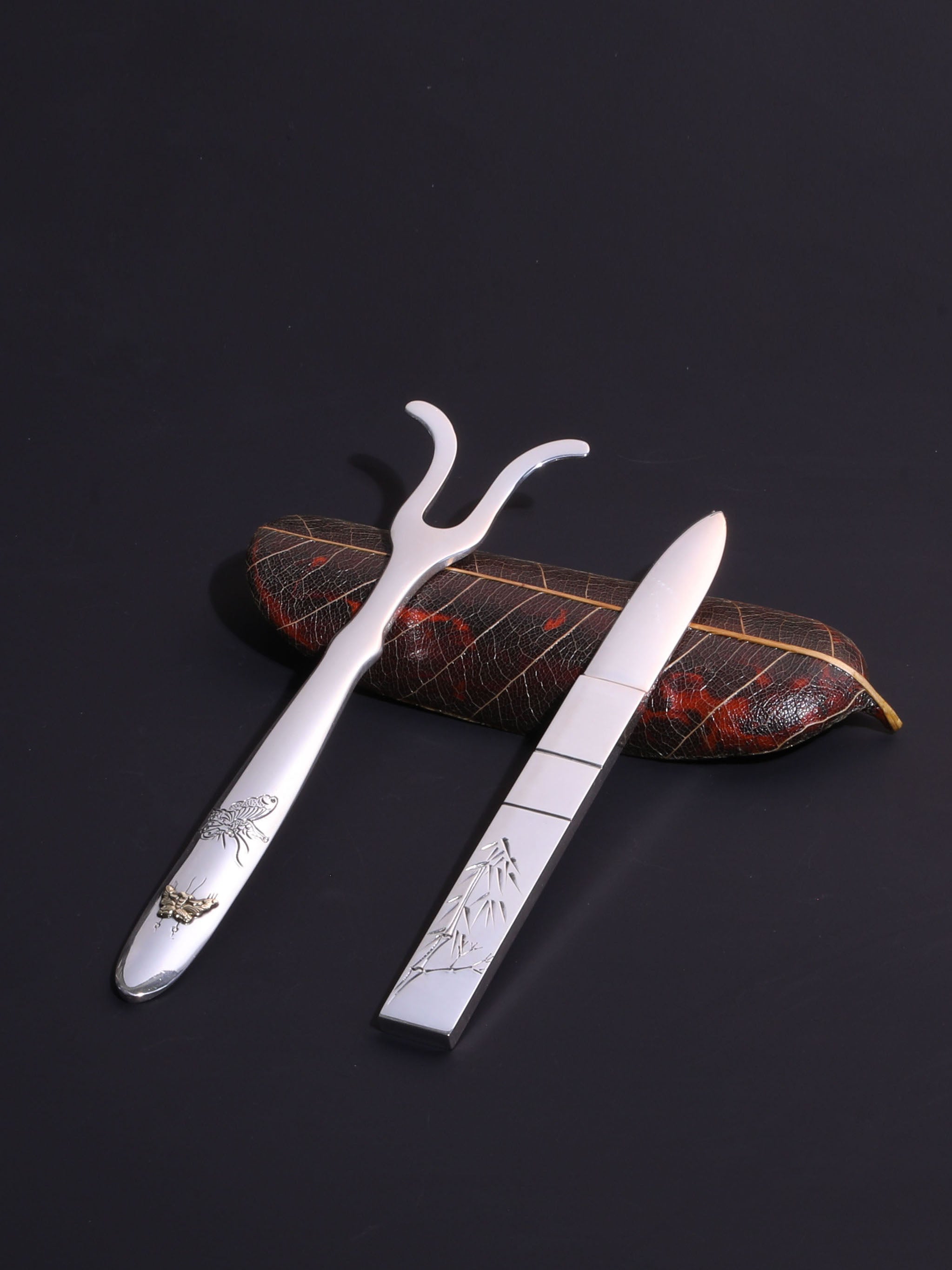 Sterling silver engraved tea knife | Tea pick