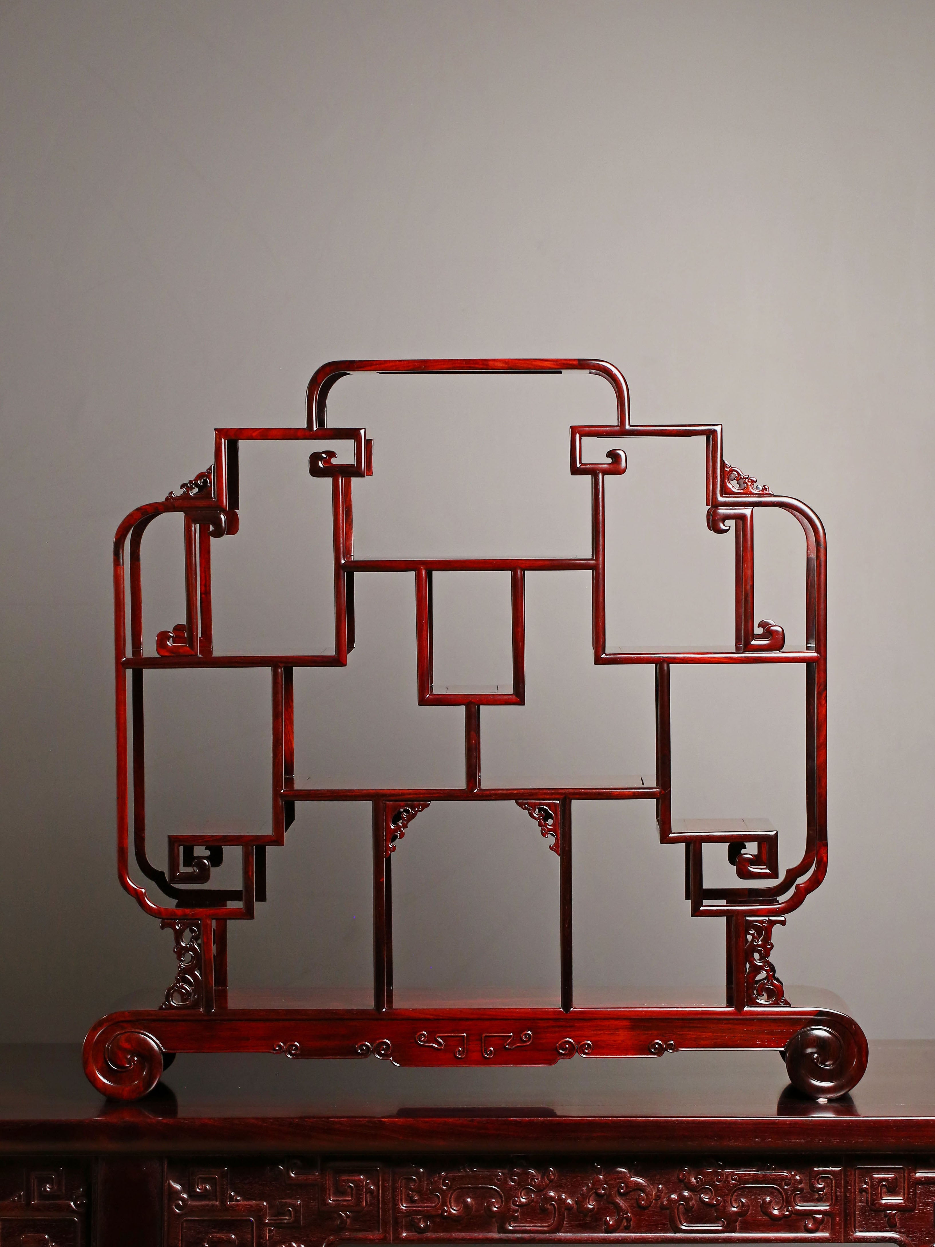 大红酸枝/紫檀 卷书博古架