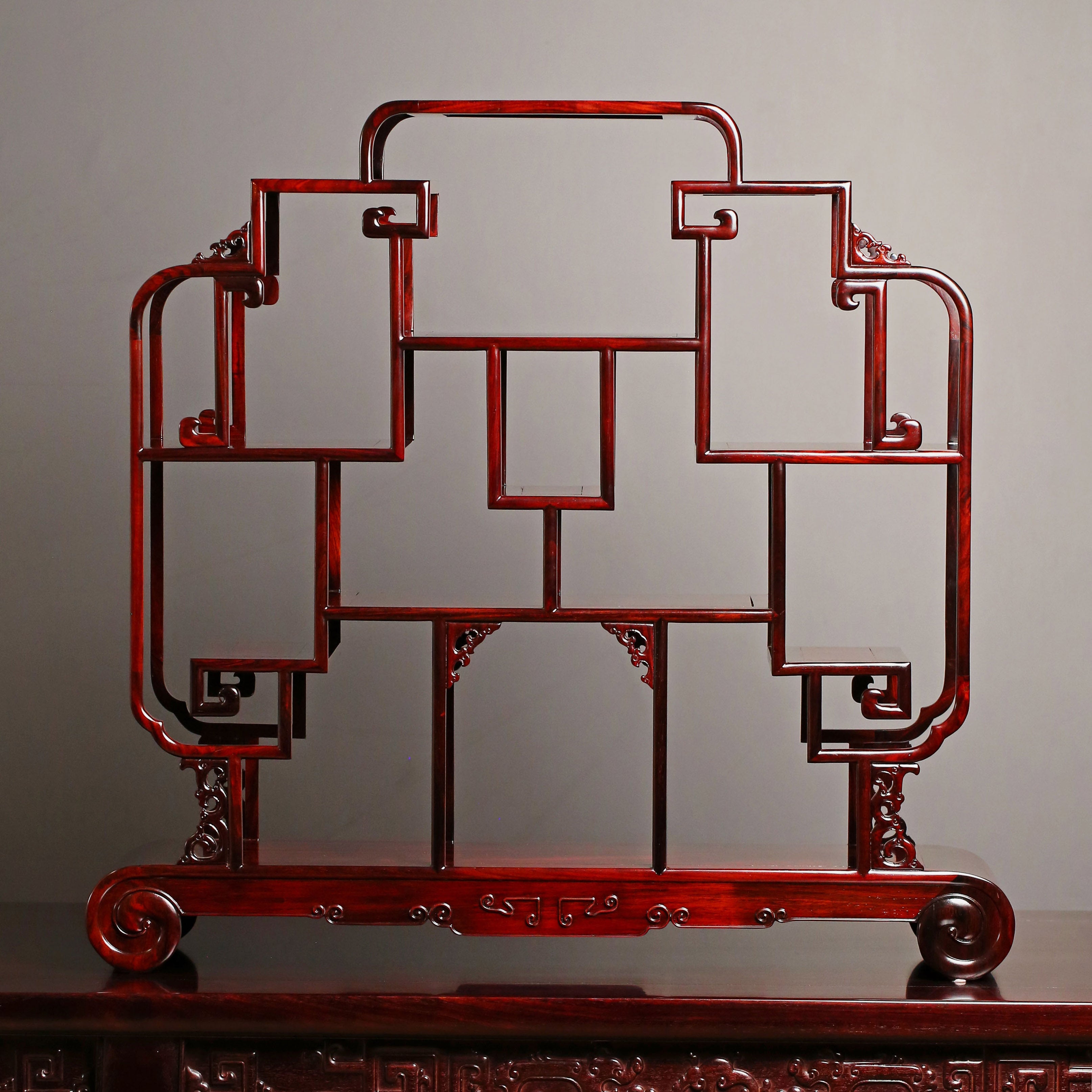 大红酸枝/紫檀 卷书博古架