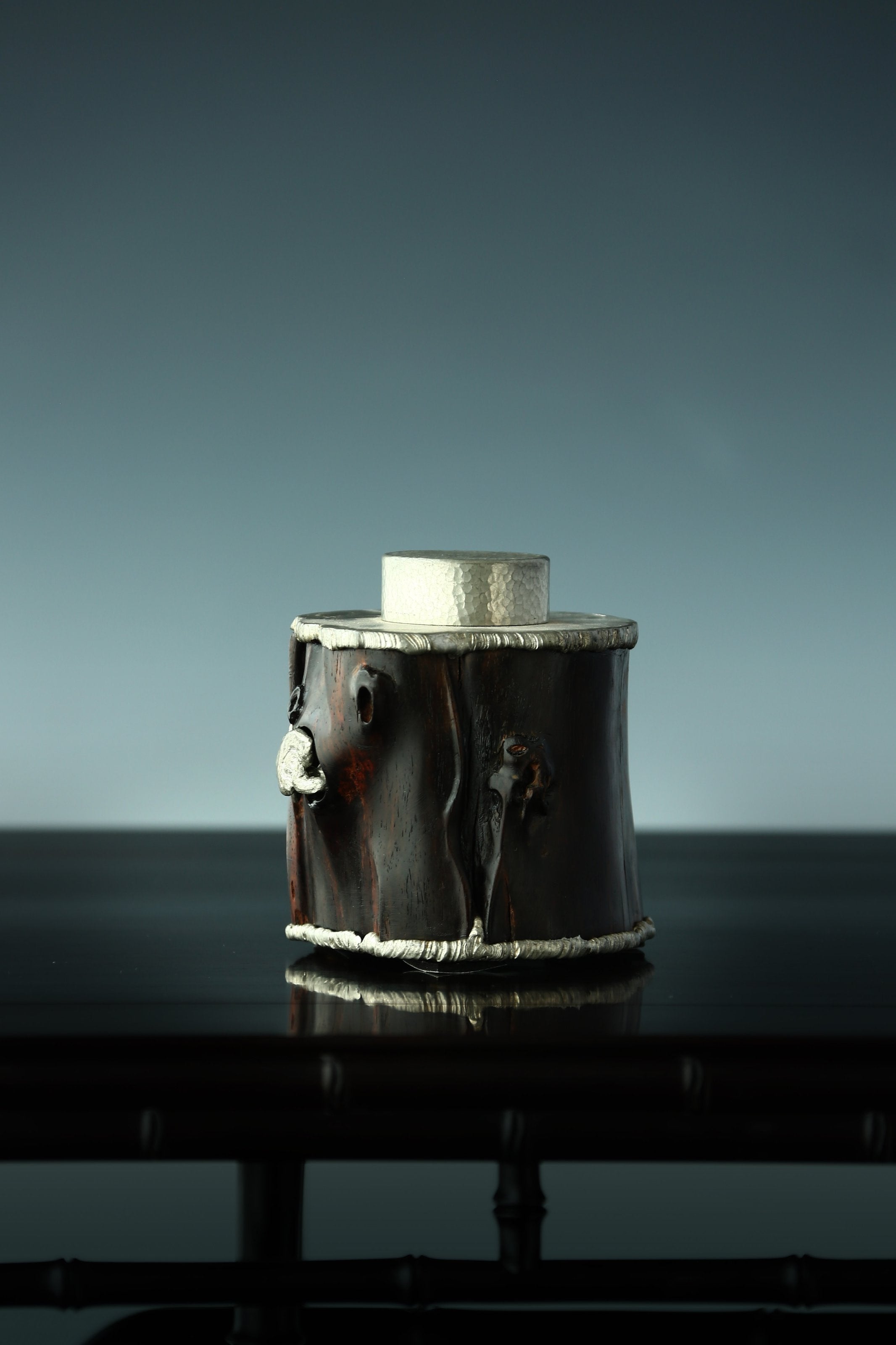 大红酸枝 灵芝锡雕茶叶罐