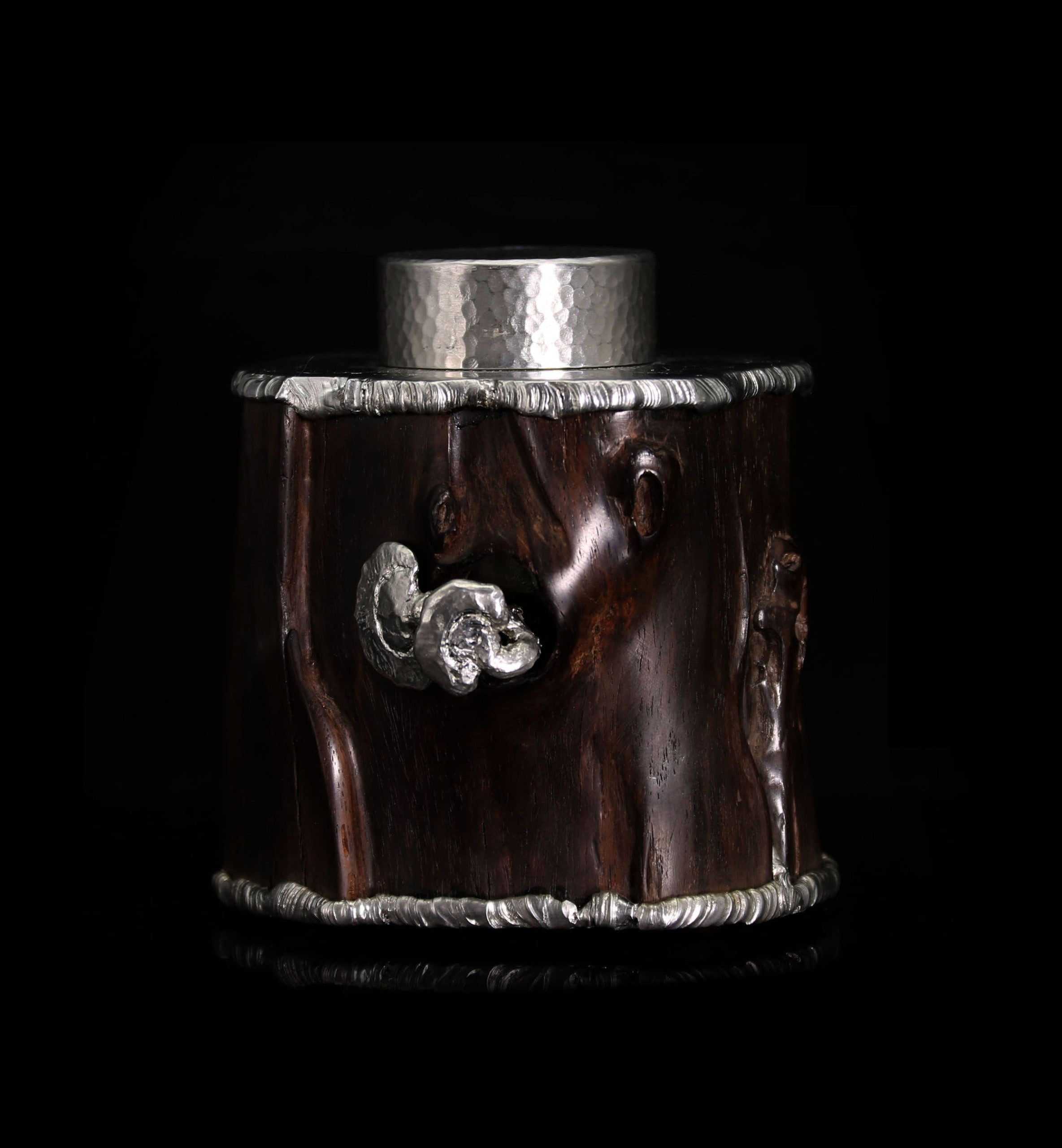 大红酸枝 灵芝锡雕茶叶罐