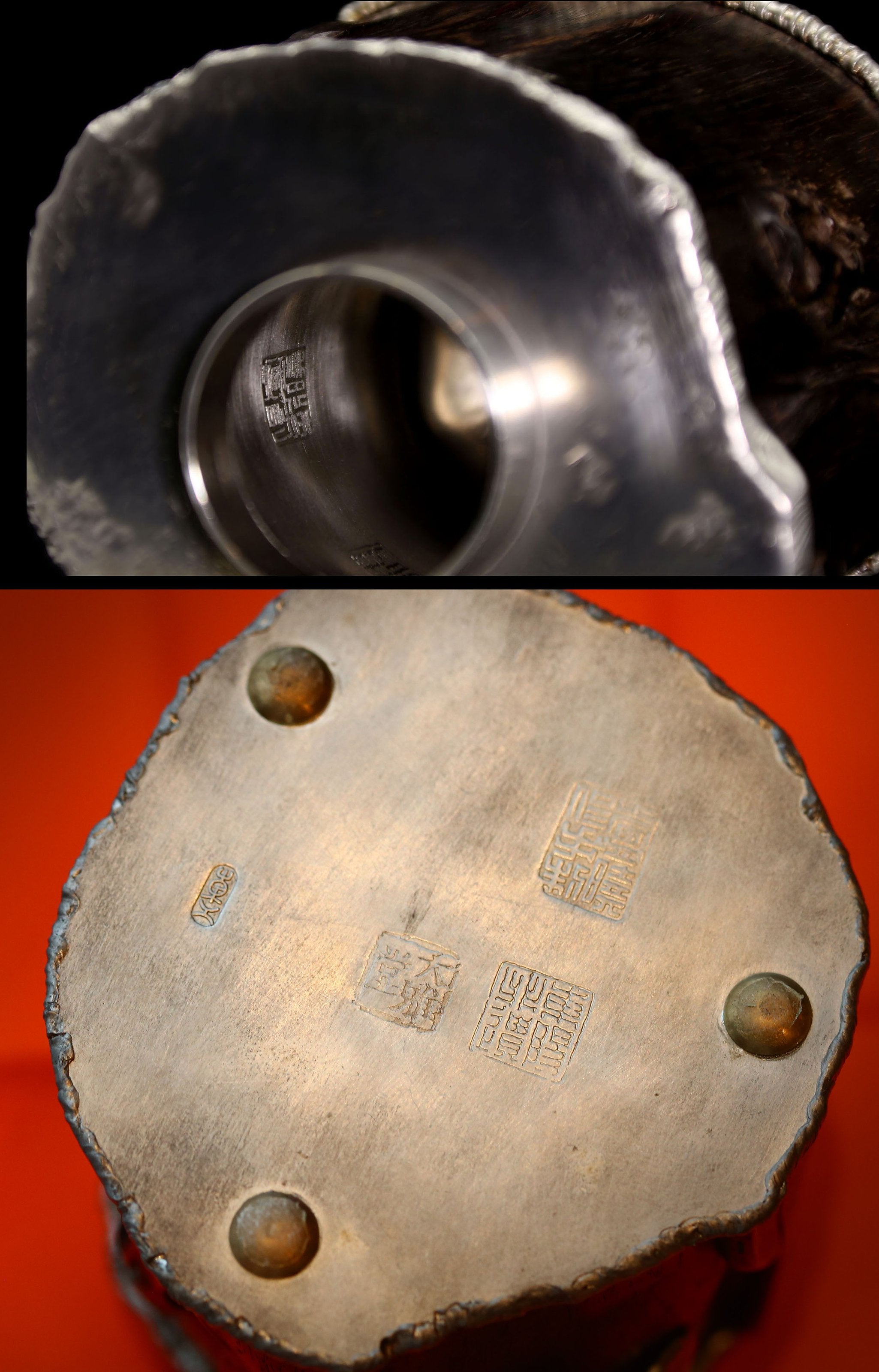 大红酸枝 灵芝锡雕茶叶罐