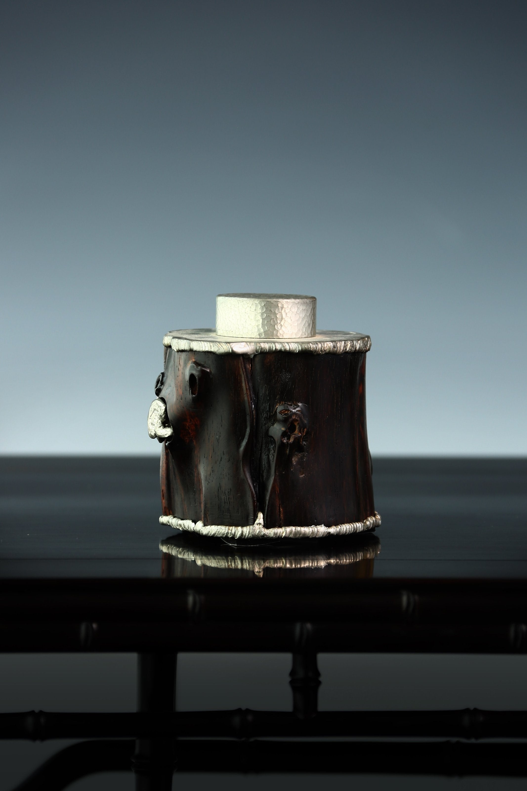 大红酸枝 灵芝锡雕茶叶罐