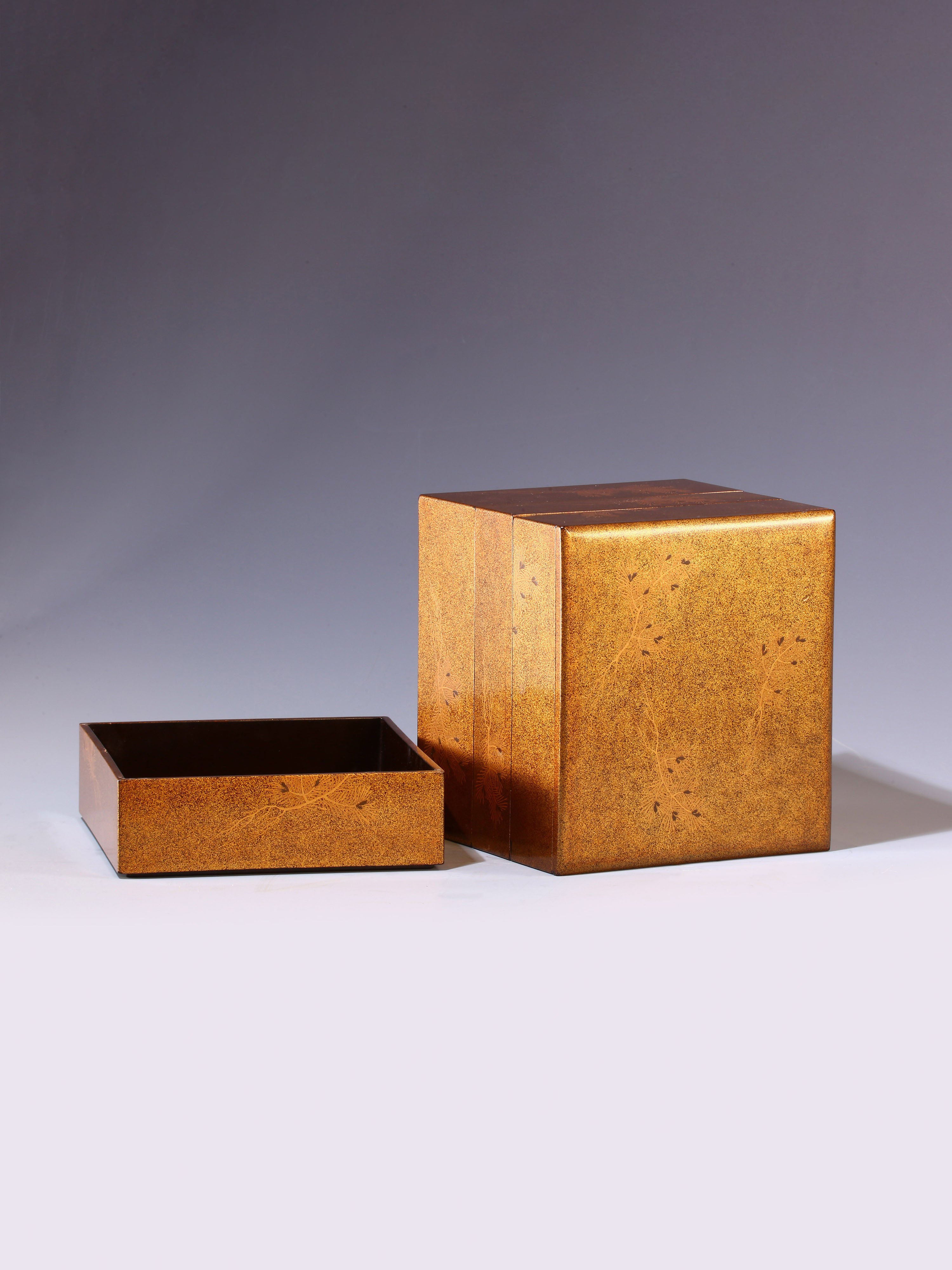 日本大漆莳绘梨地金四撞茶盒