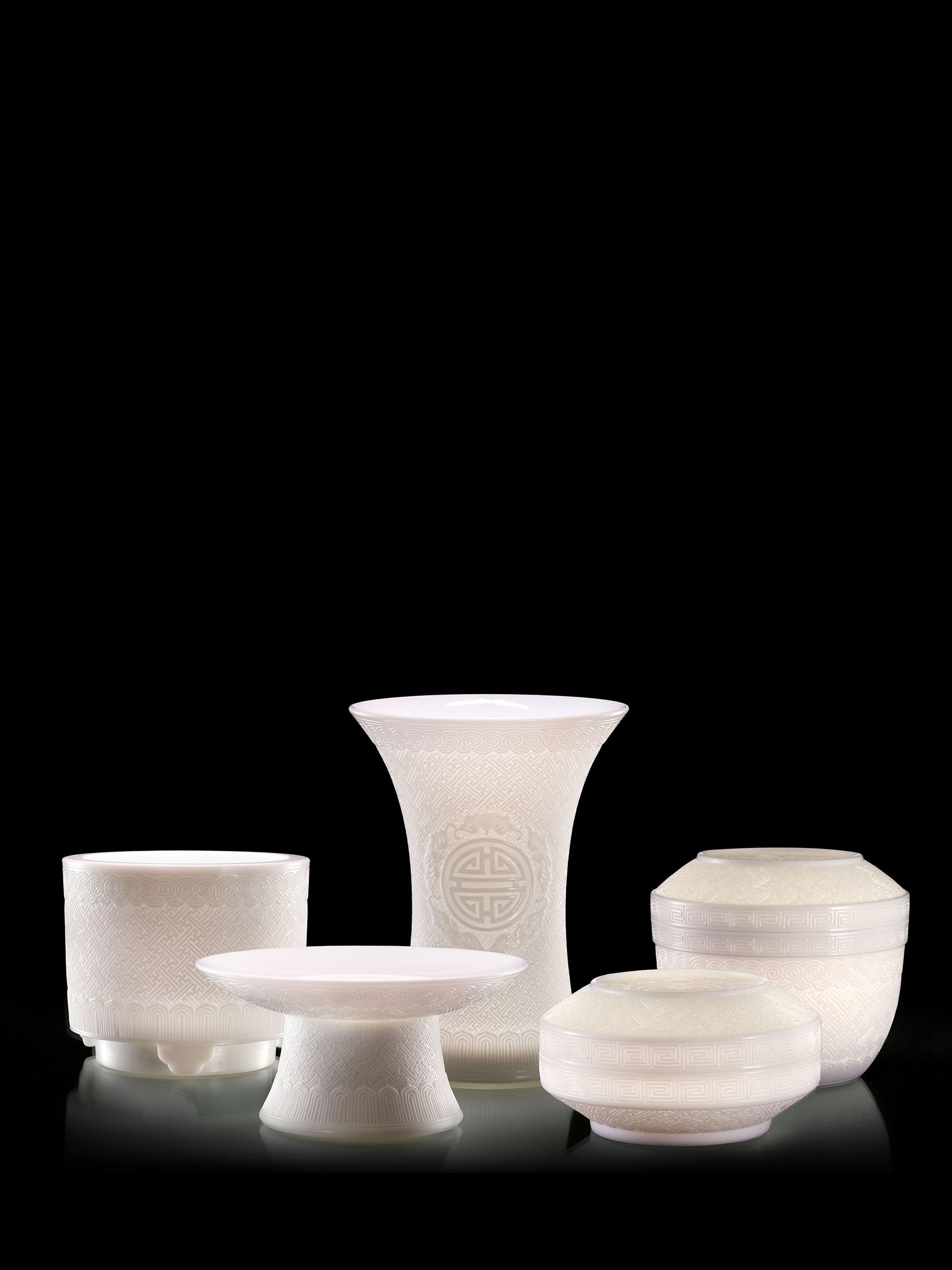 Dayazhai-Style Plain Porcelain Hand-Carved Incense Set (5-Piece)