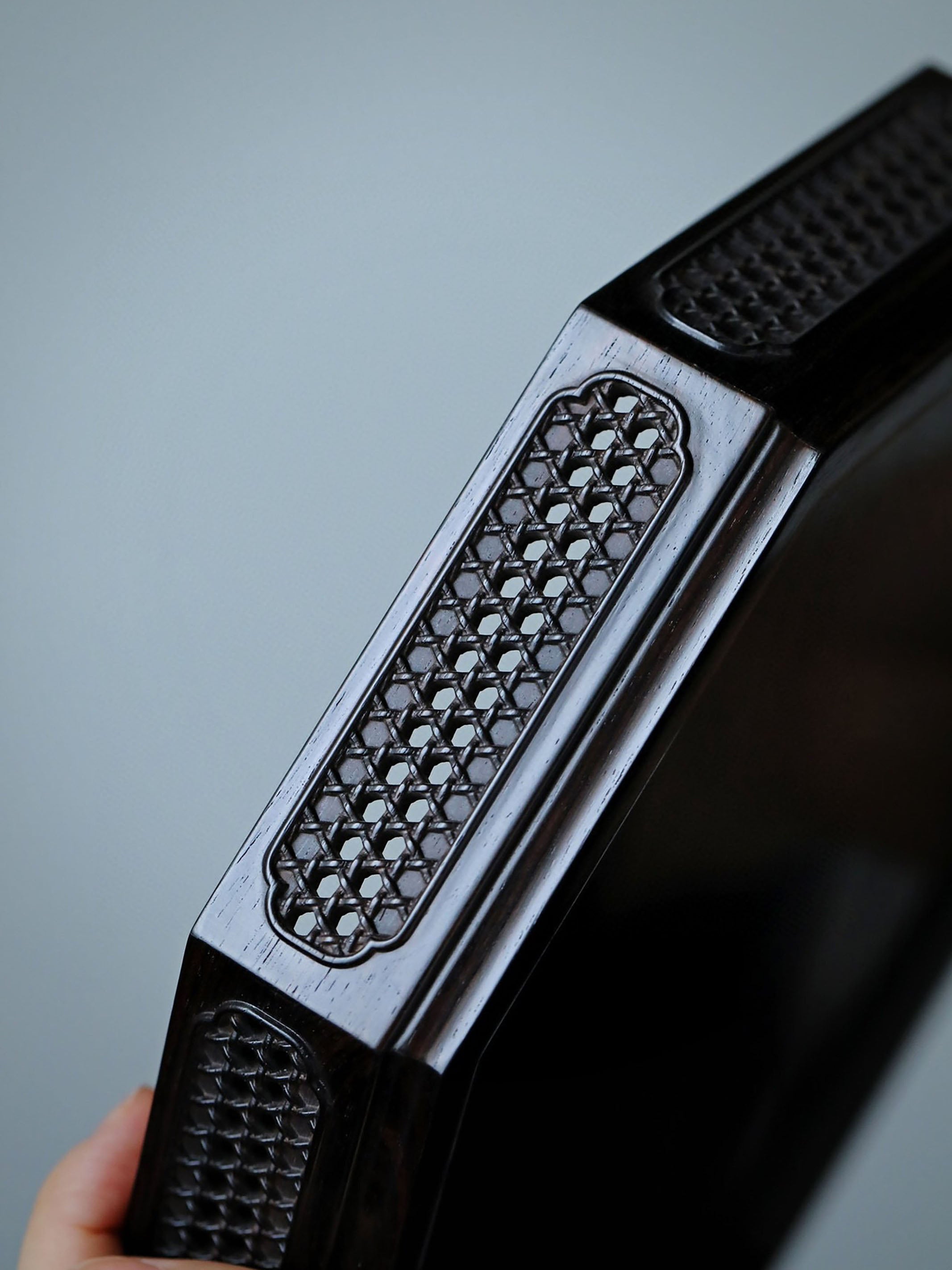 紫光檀编织窗格纹八角茶盘