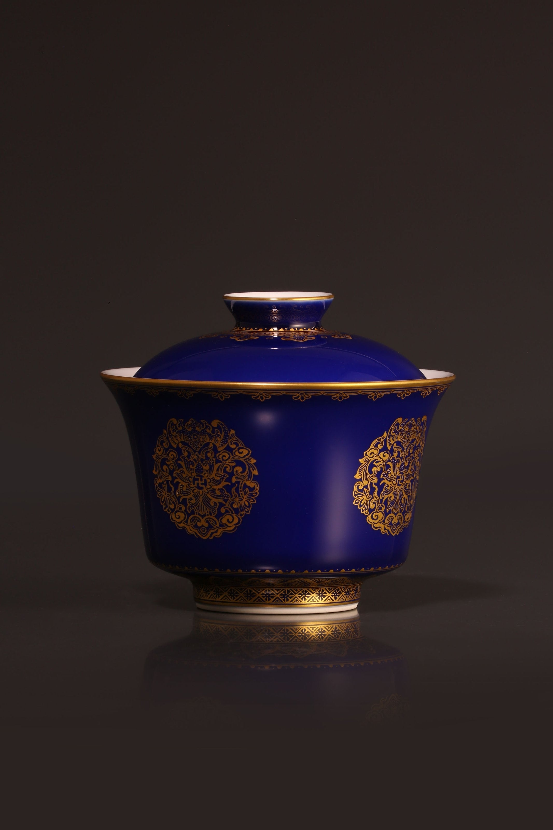 祭蓝堆金福寿康宁三才盖碗/杯