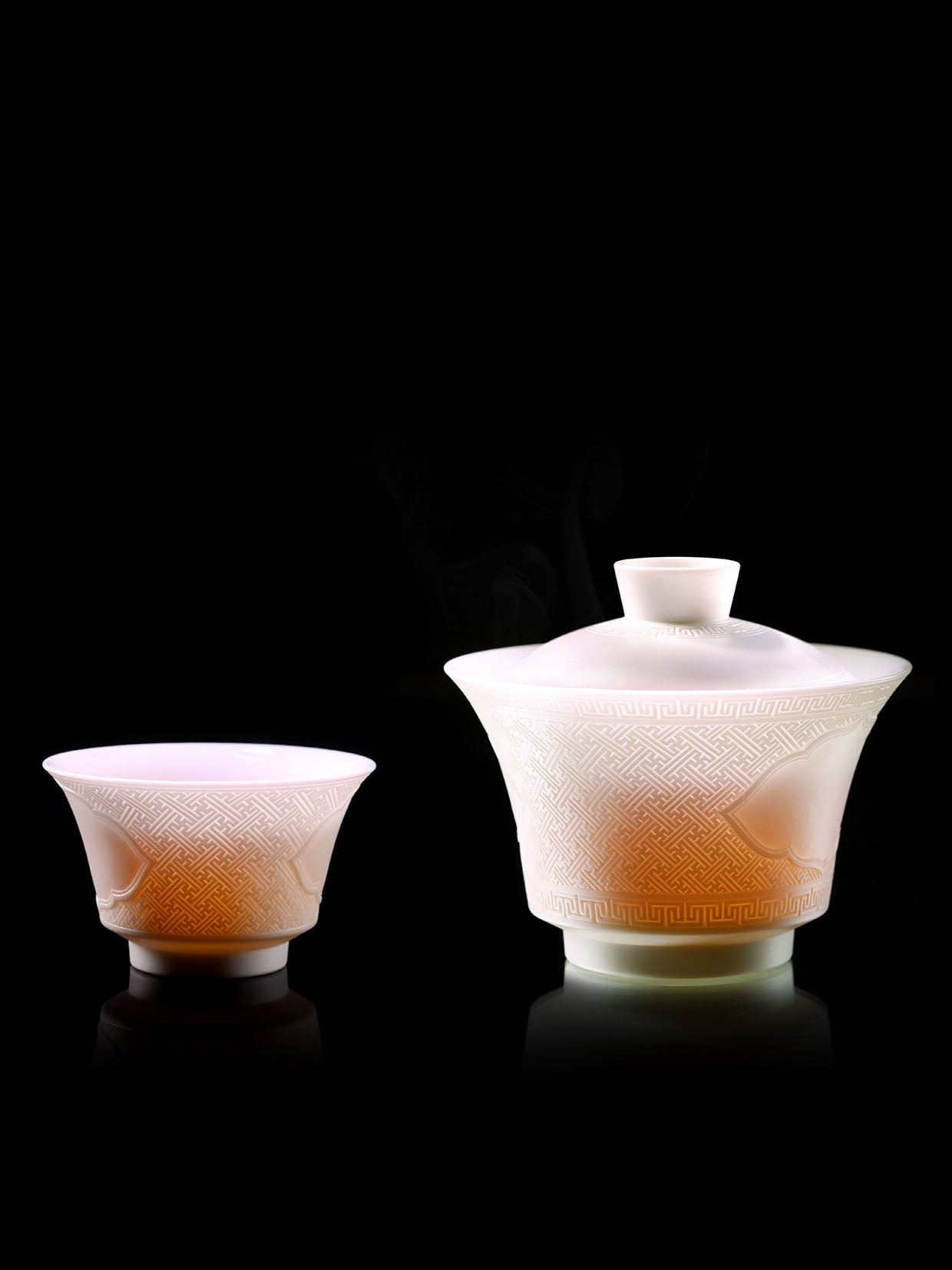 Dayazhai Hand-Carved Swastika Motif Lidded Bowl / Cup