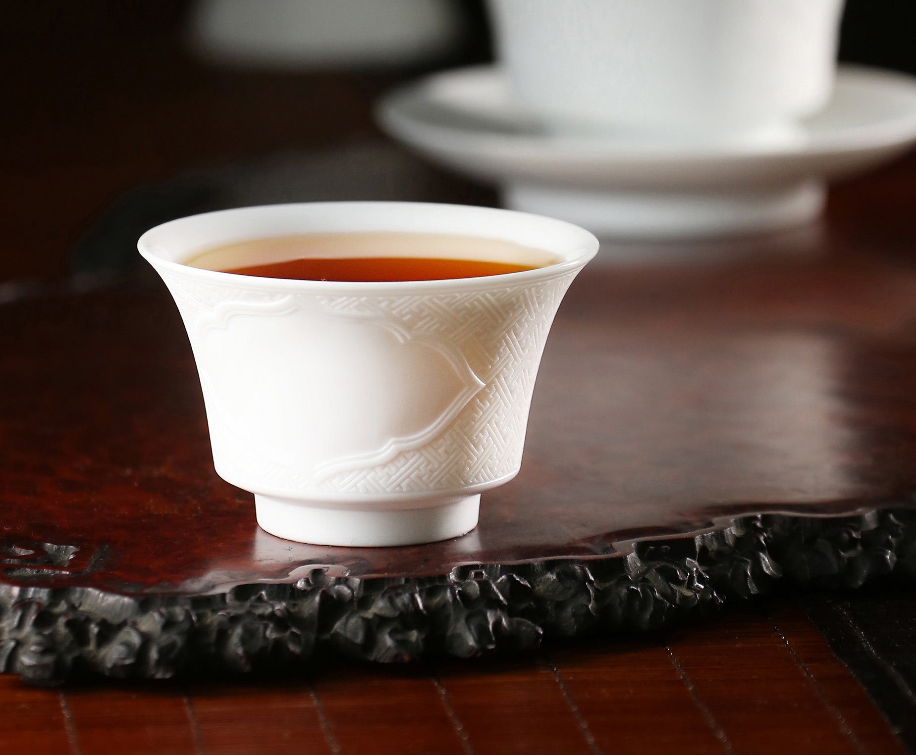 Dayazhai Hand-Carved Swastika Motif Lidded Bowl / Cup