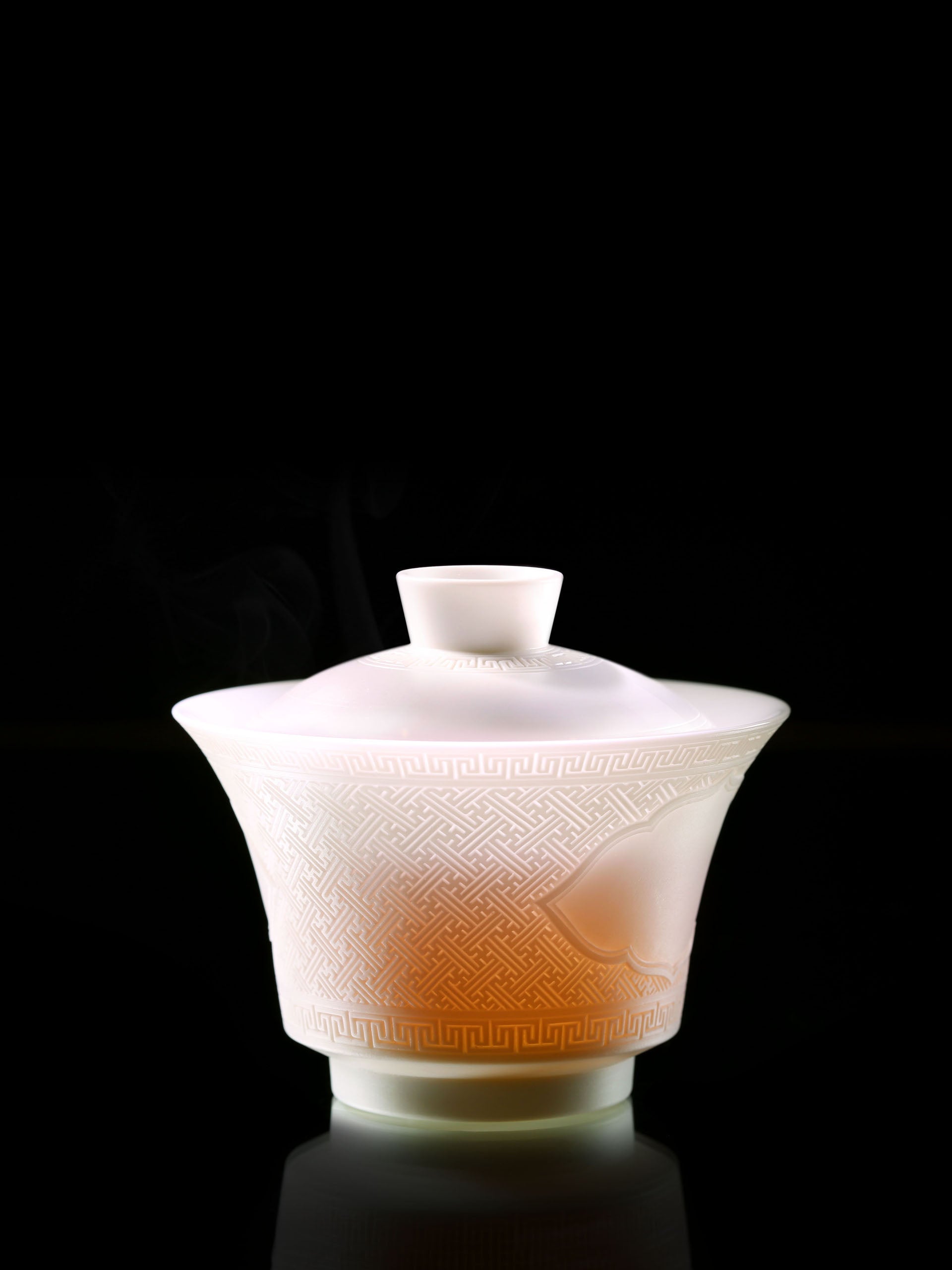 Dayazhai Hand-Carved Swastika Motif Lidded Bowl / Cup