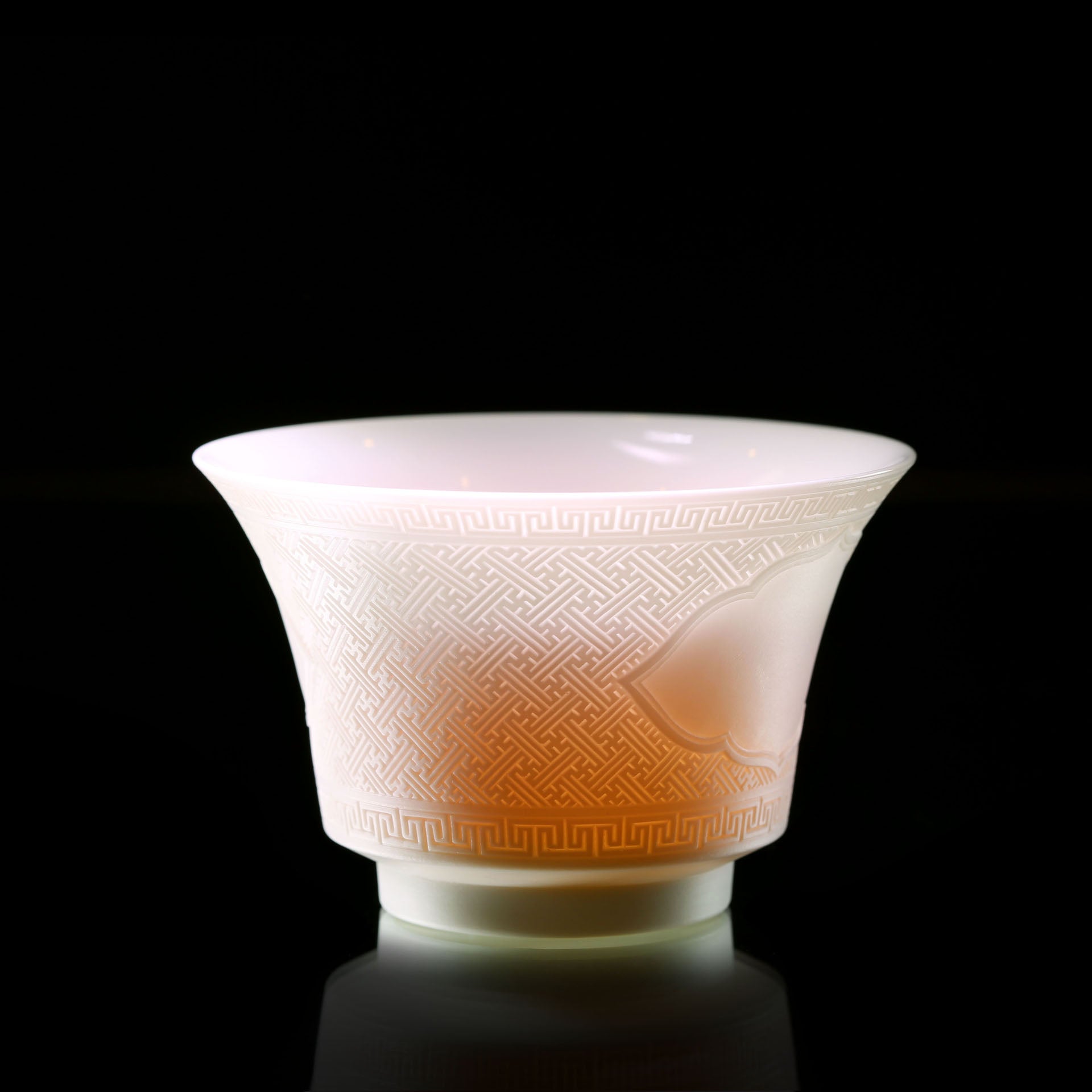 Dayazhai Hand-Carved Swastika Motif Lidded Bowl / Cup