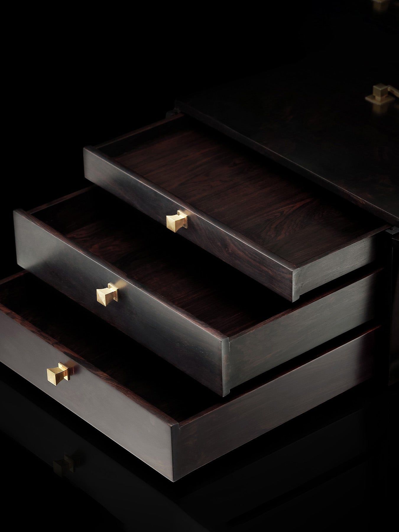 大雅堂大叶紫檀竹编三屉茶盒