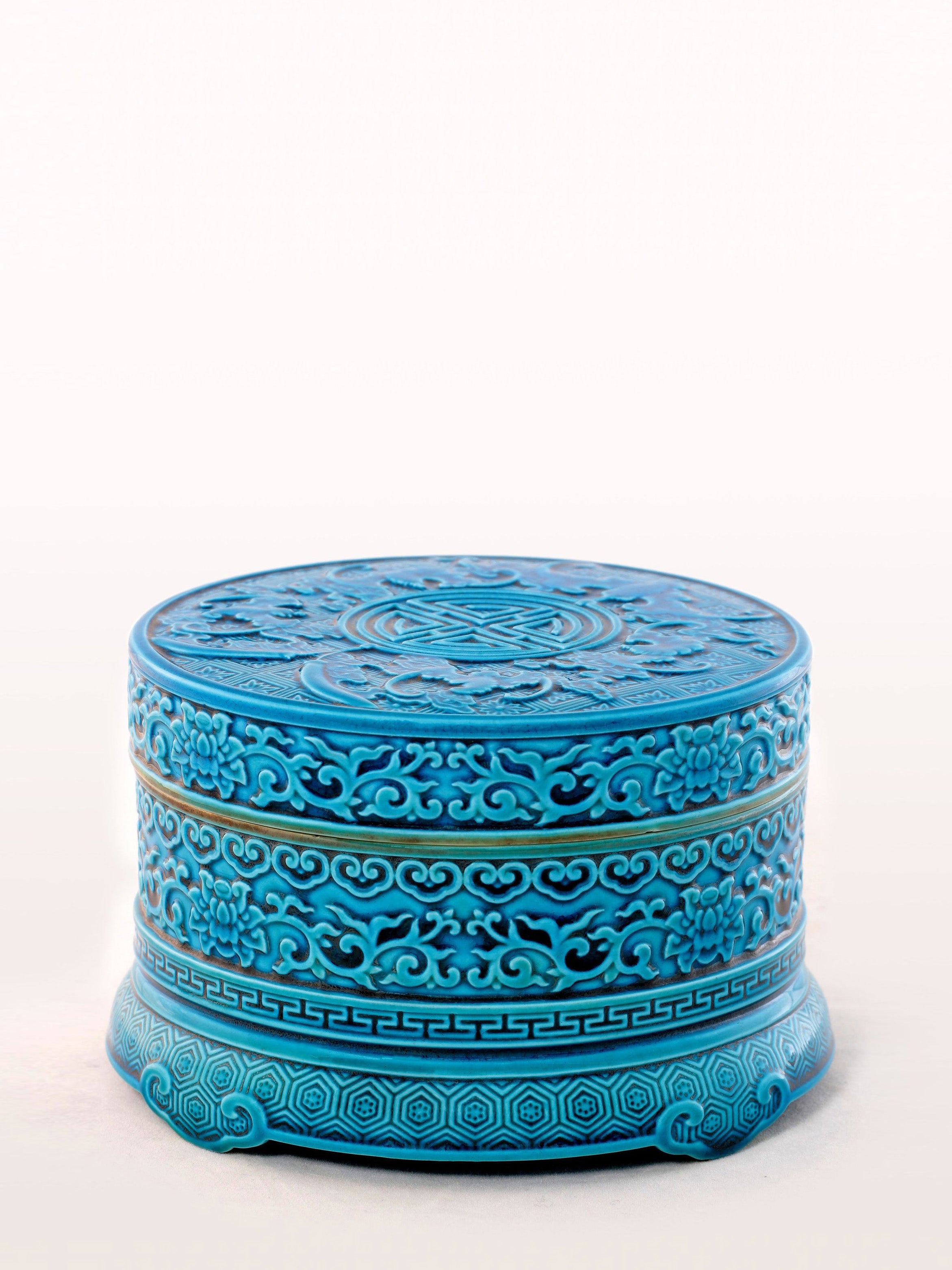 法翠（孔雀蓝）万福印盒