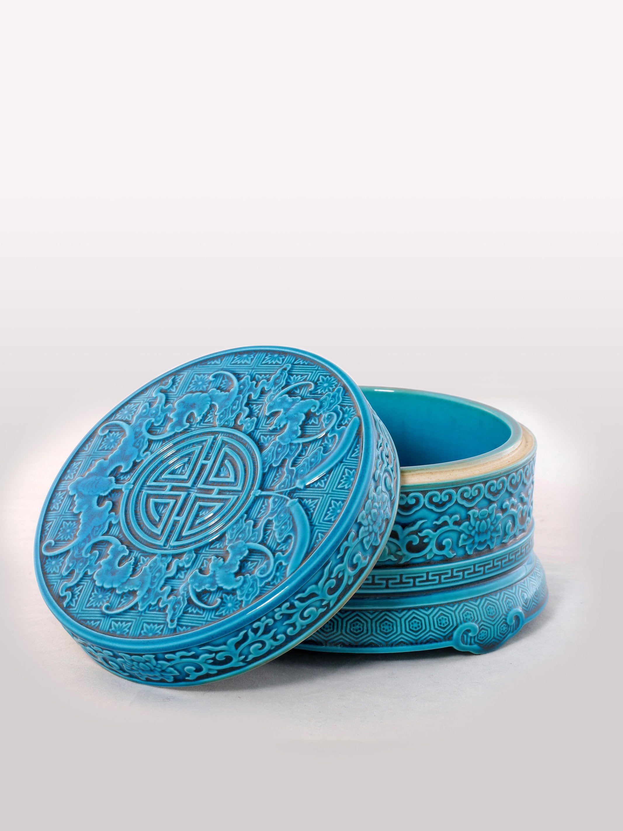 法翠（孔雀蓝）万福印盒