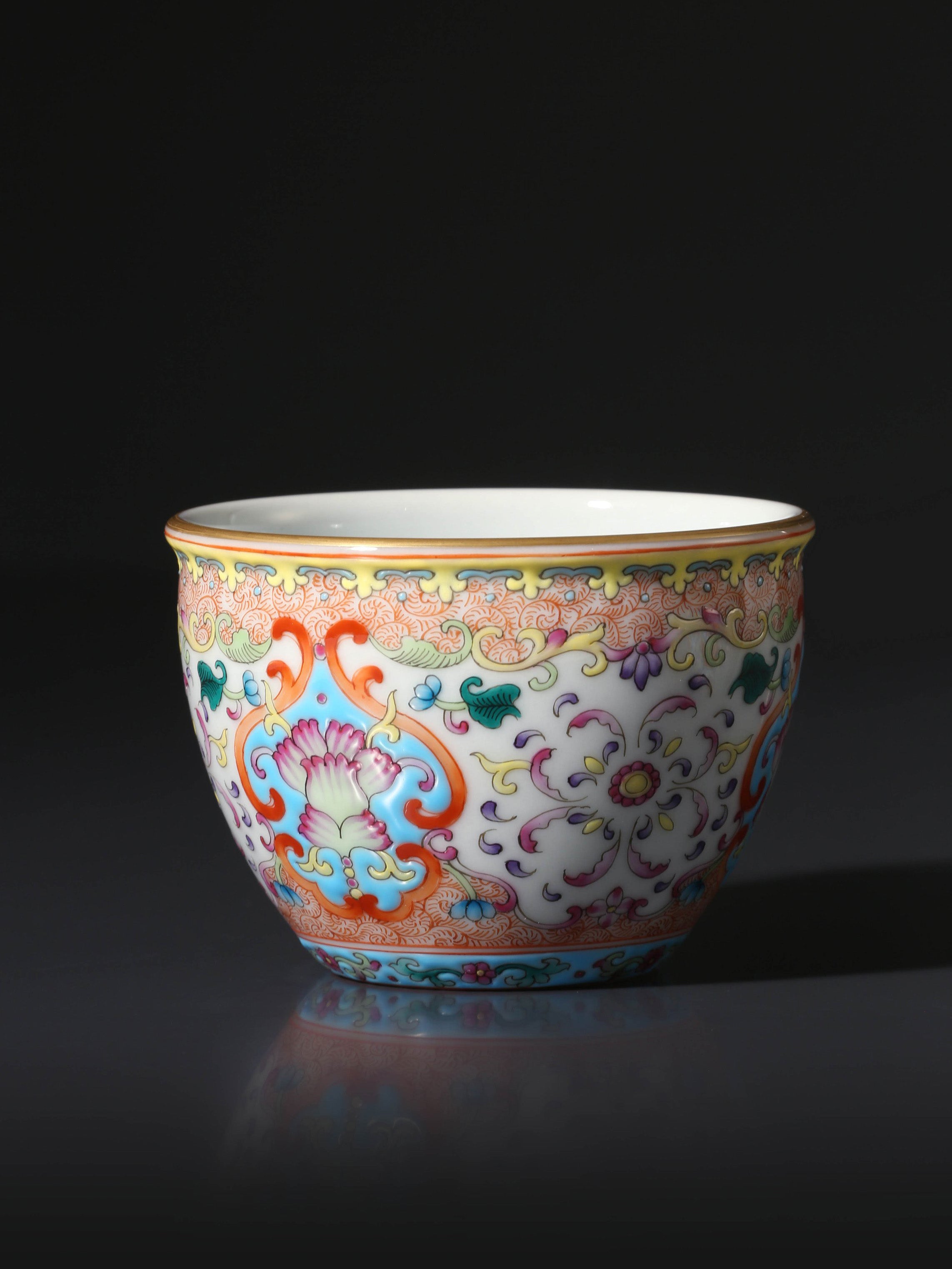 Enamel Cylinder Cup with Baoxiang Flowers
