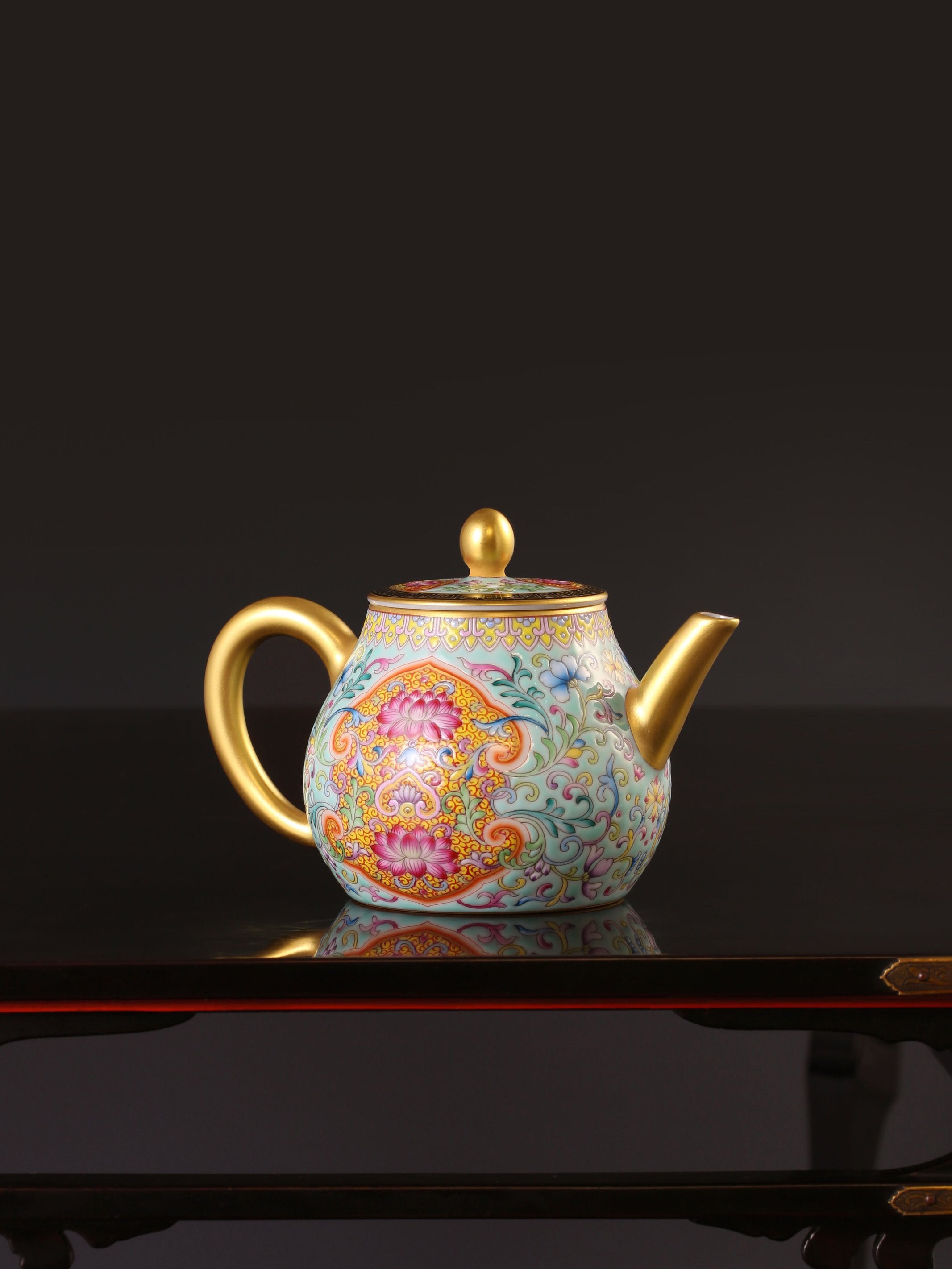 Enamel Brewing Teapot with Scrolling Lotus