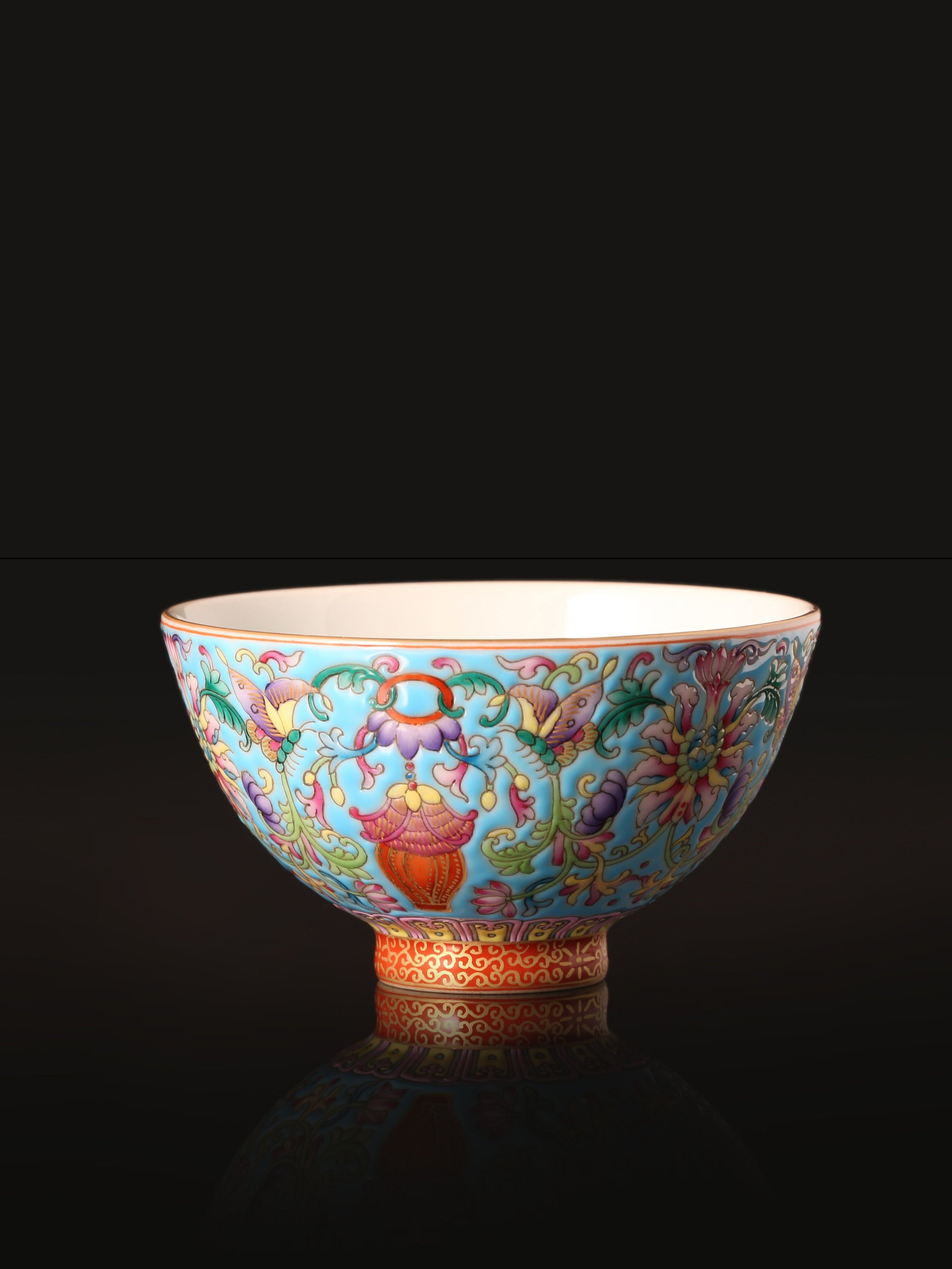 Enamel Lantern Cup with Flowers and Butterflies