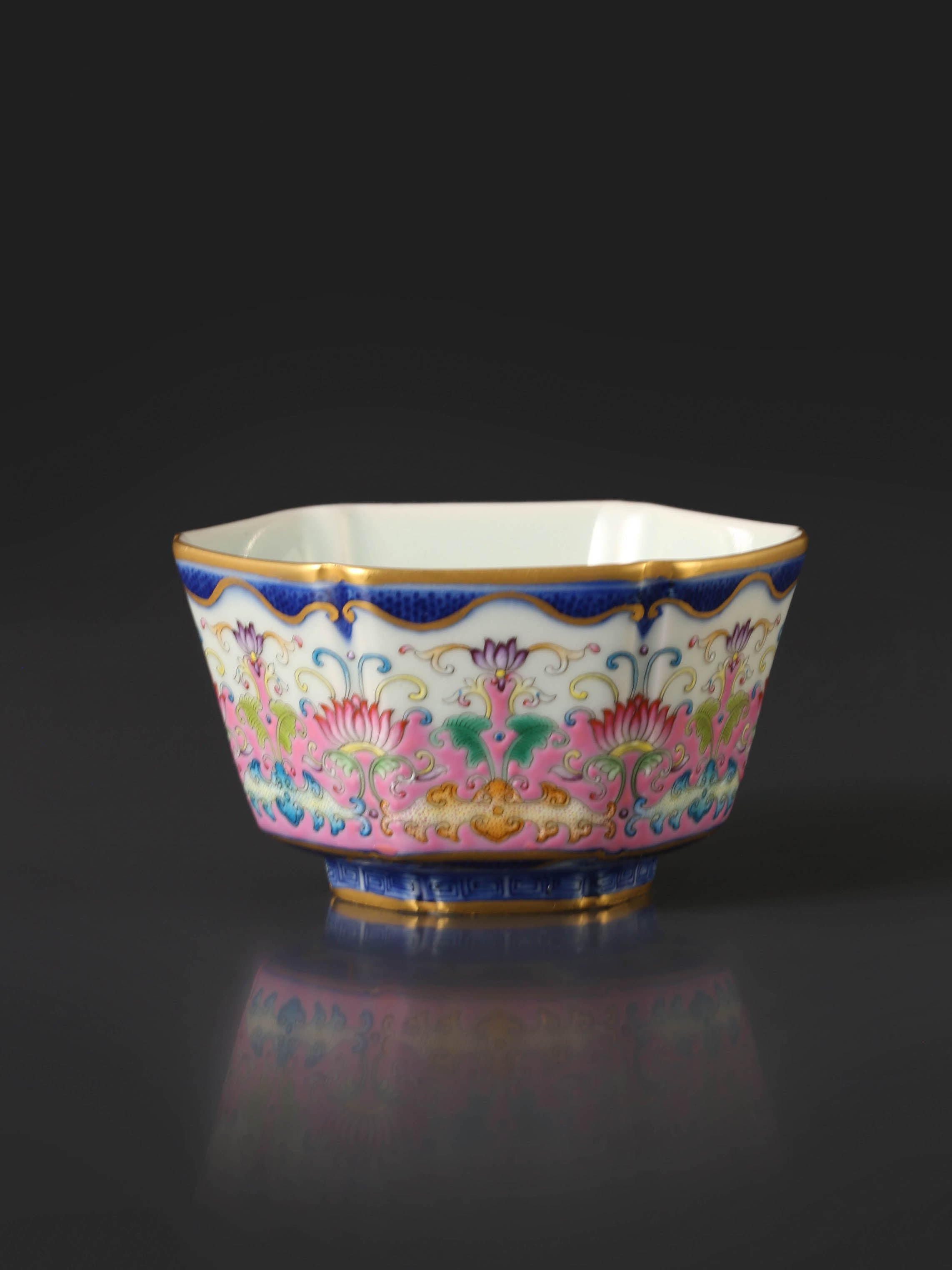 Enamel Hexagonal Cup with Auspicious Blessings