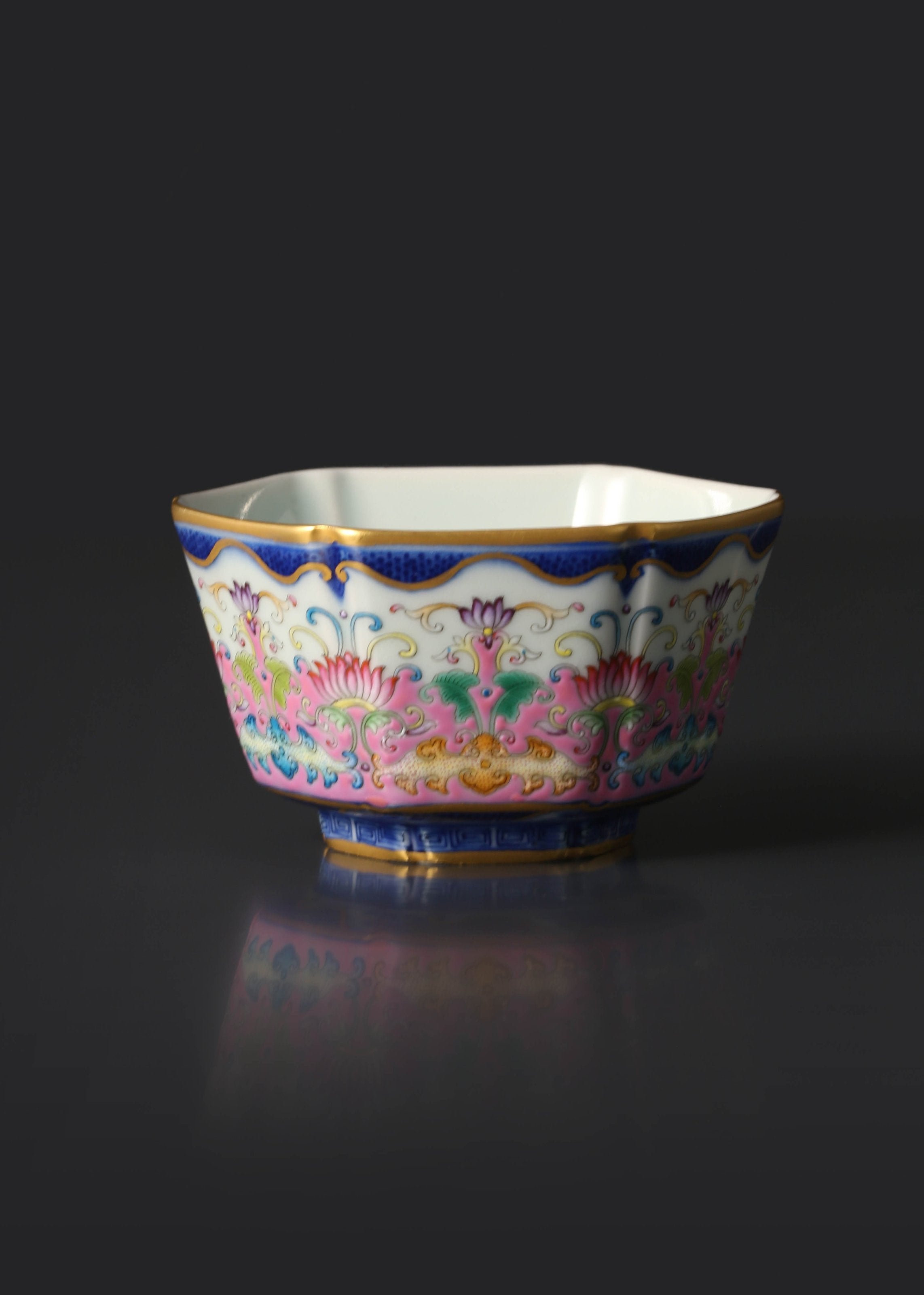 Enamel Hexagonal Cup with Auspicious Blessings