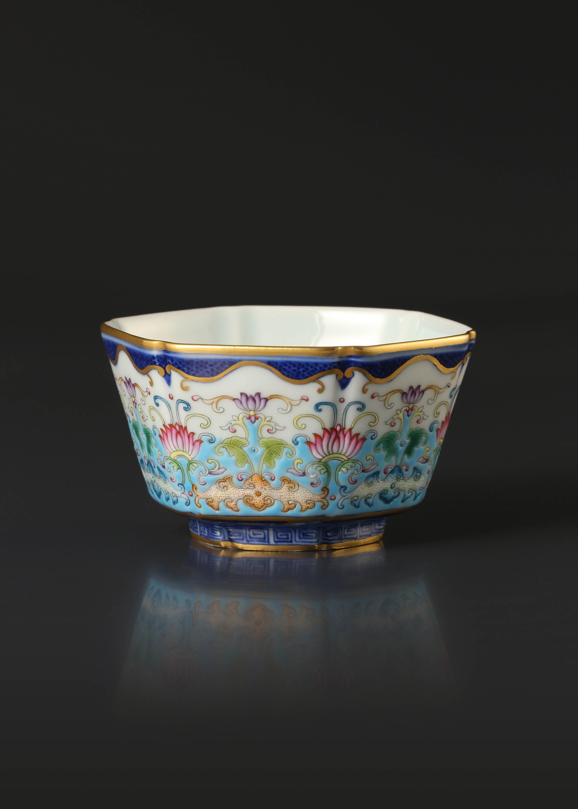 Enamel Hexagonal Cup with Auspicious Blessings