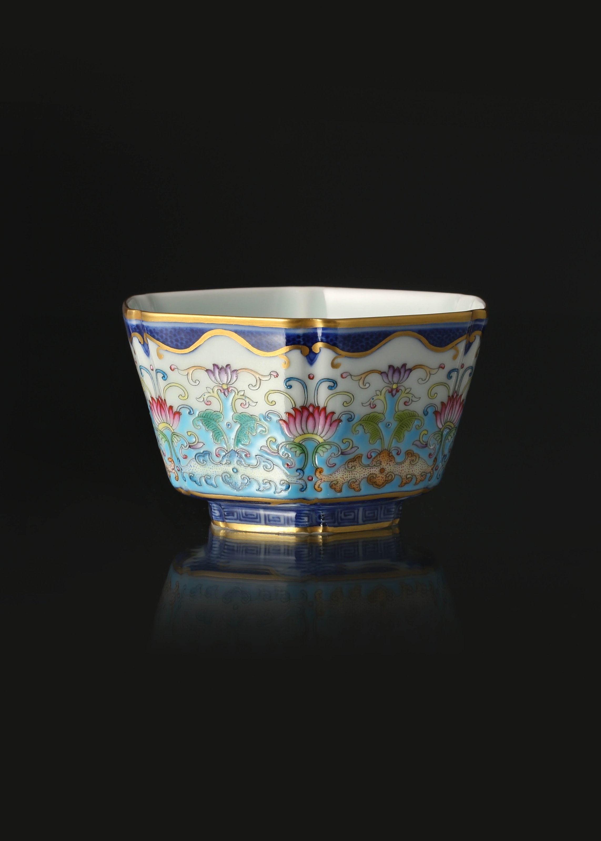 Enamel Hexagonal Cup with Auspicious Blessings