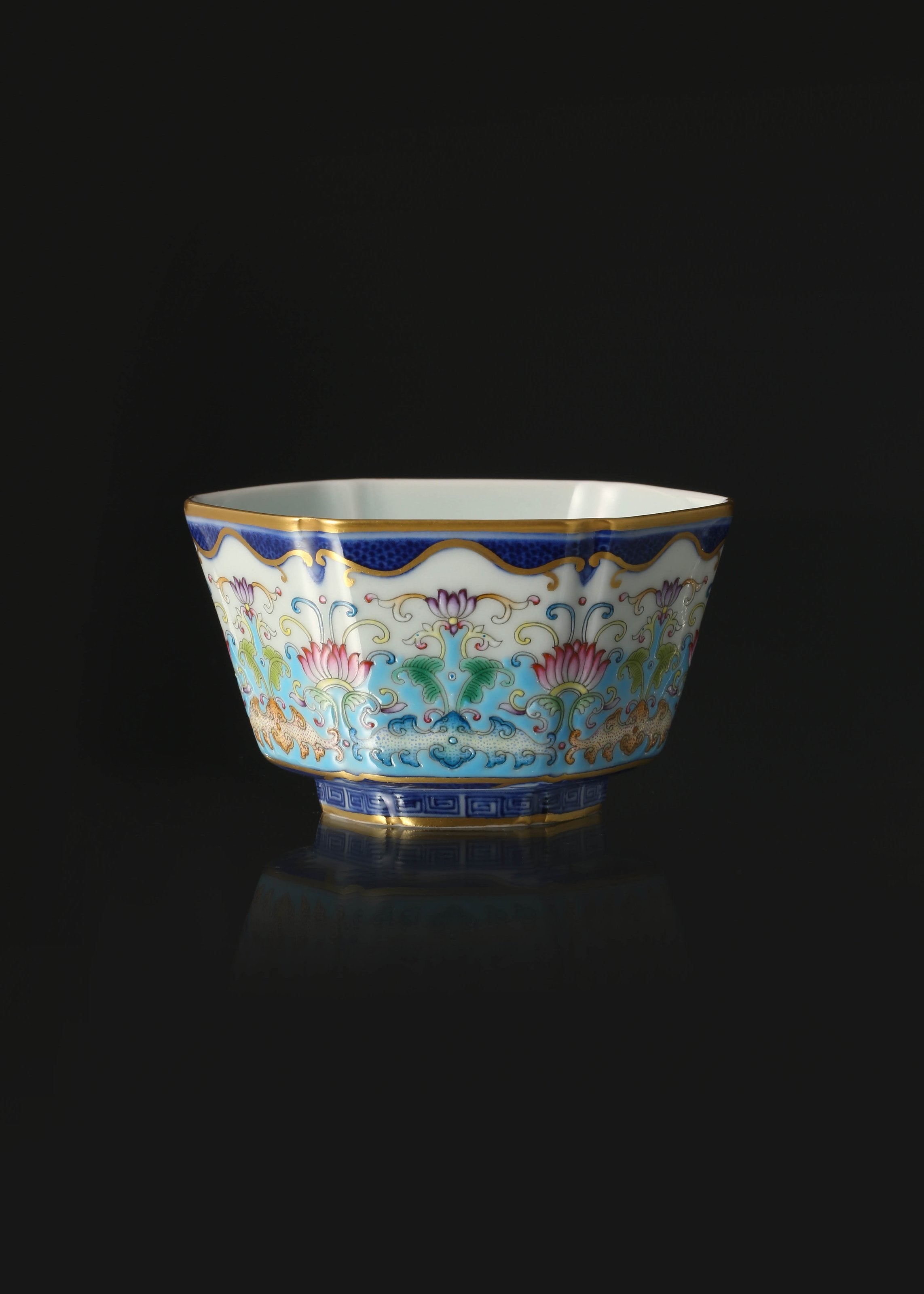 Enamel Hexagonal Cup with Auspicious Blessings