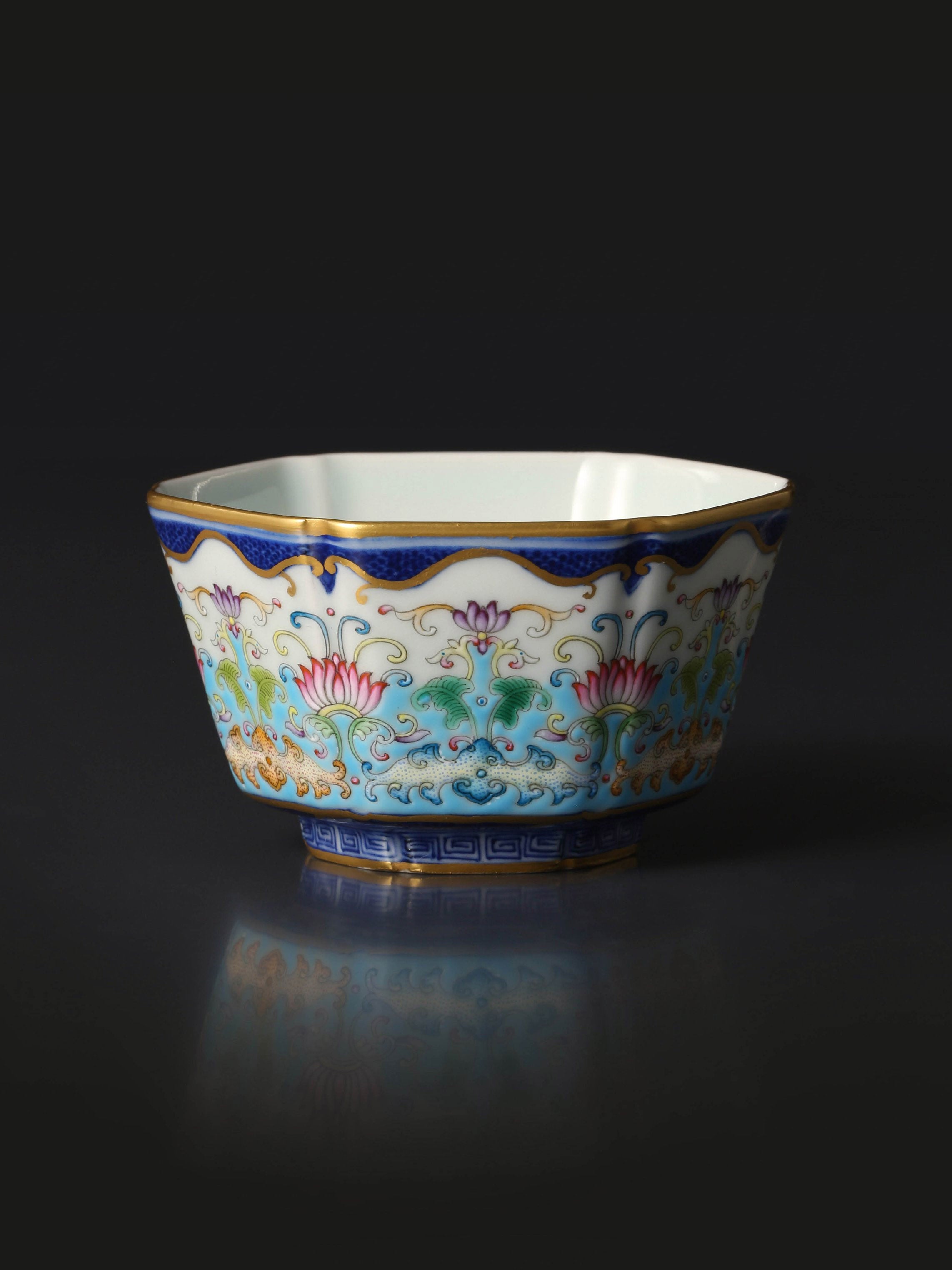 Enamel Hexagonal Cup with Auspicious Blessings