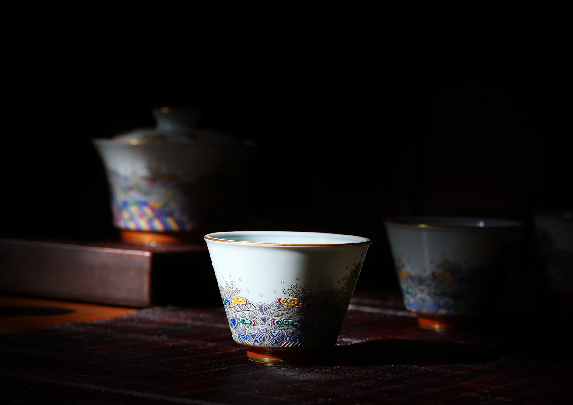 珐琅彩福山寿海盖碗/杯