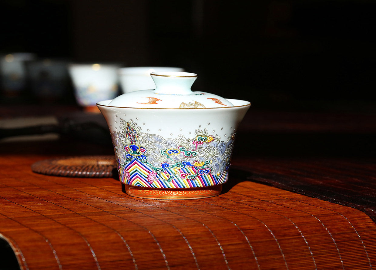 珐琅彩福山寿海盖碗/杯