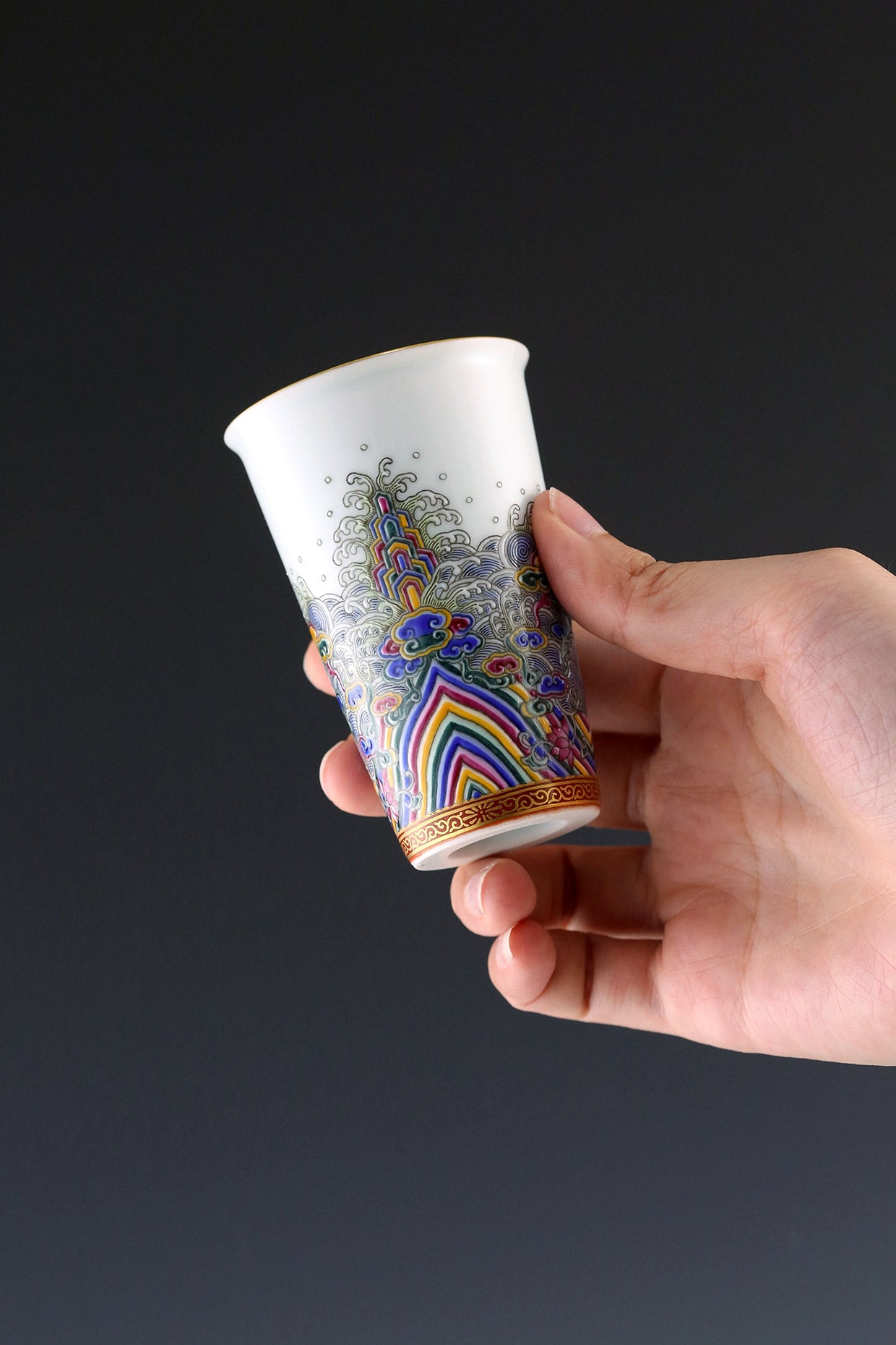 珐琅彩福山寿海盖碗/杯