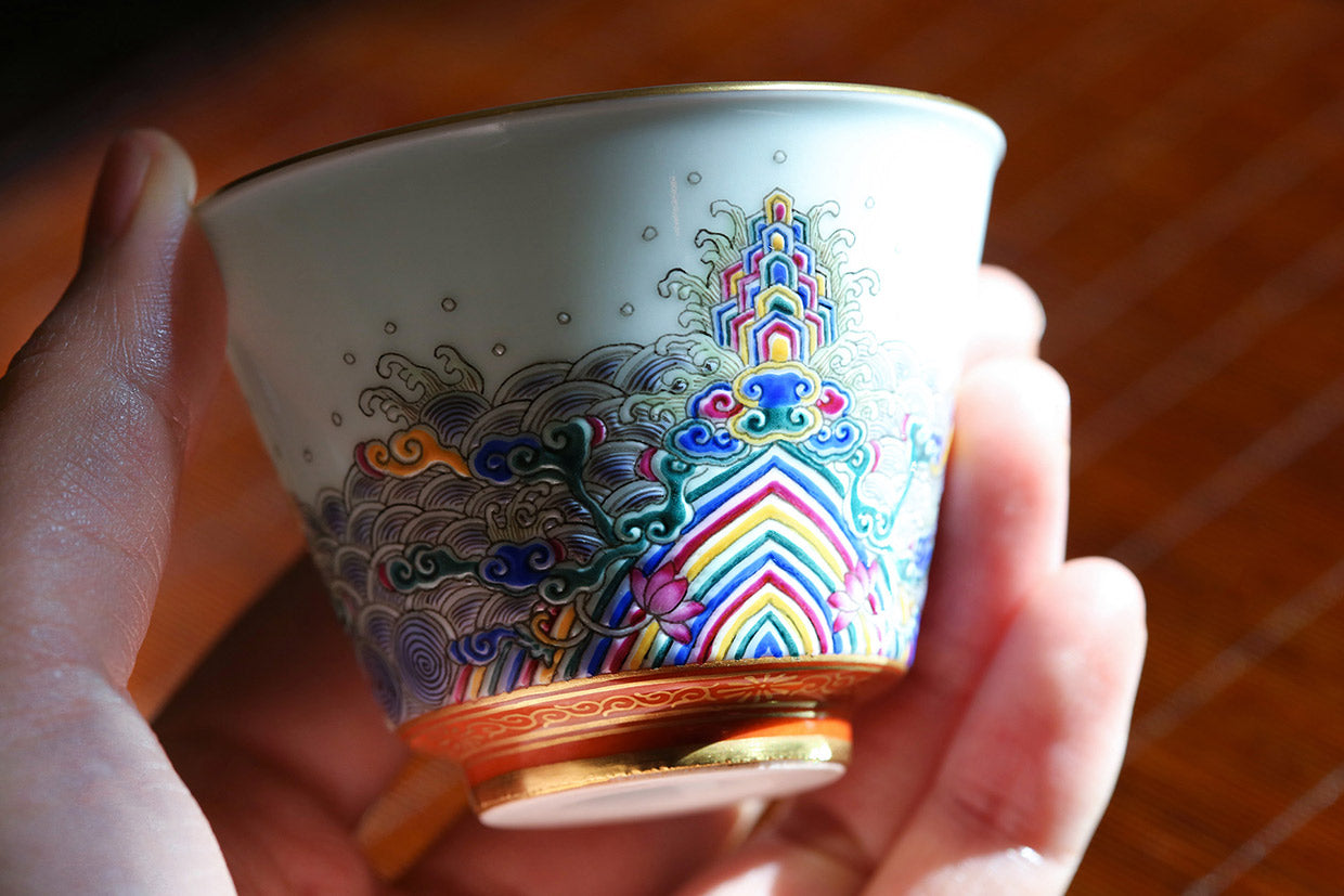 珐琅彩福山寿海盖碗/杯