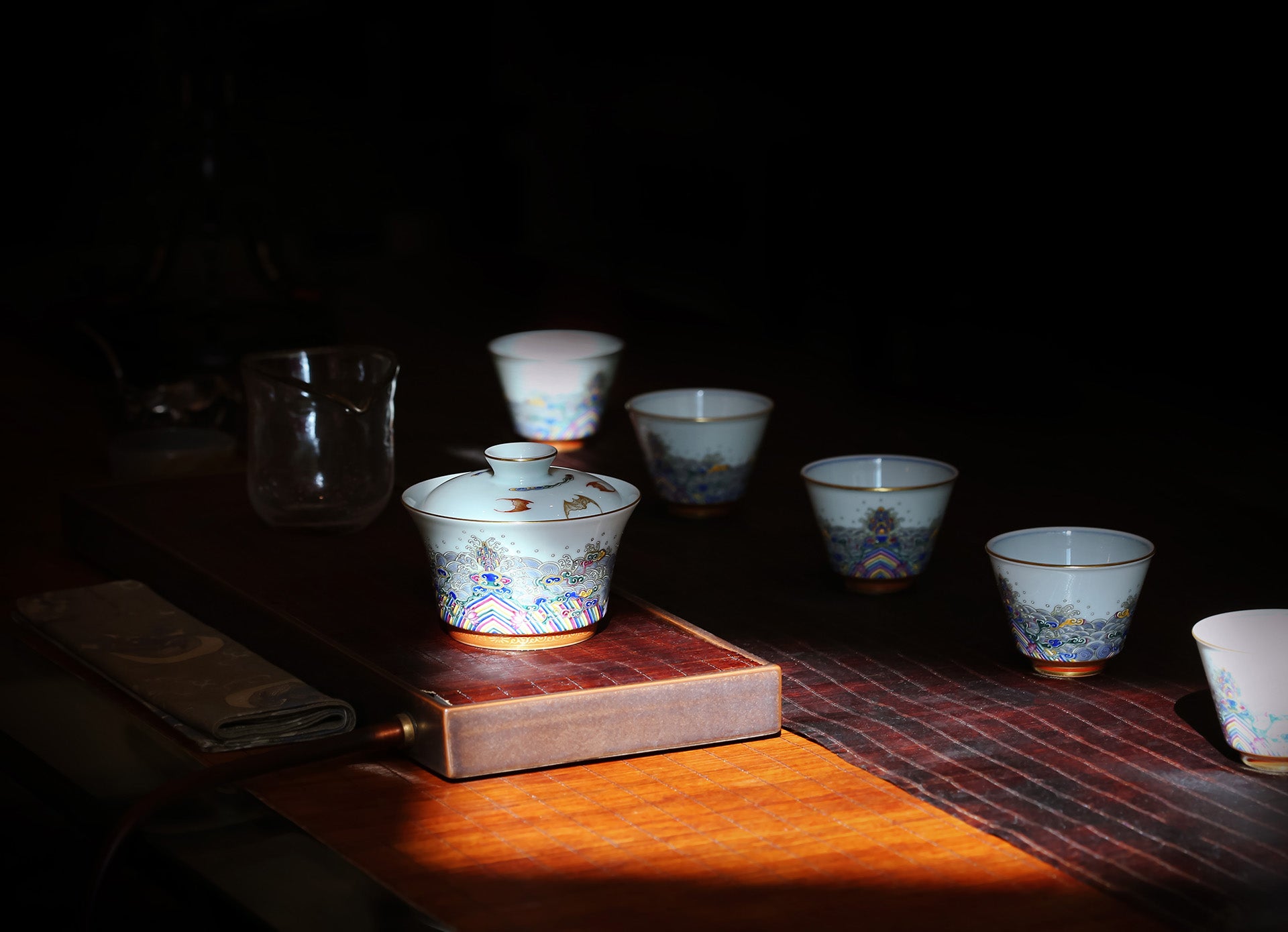 珐琅彩福山寿海盖碗/杯