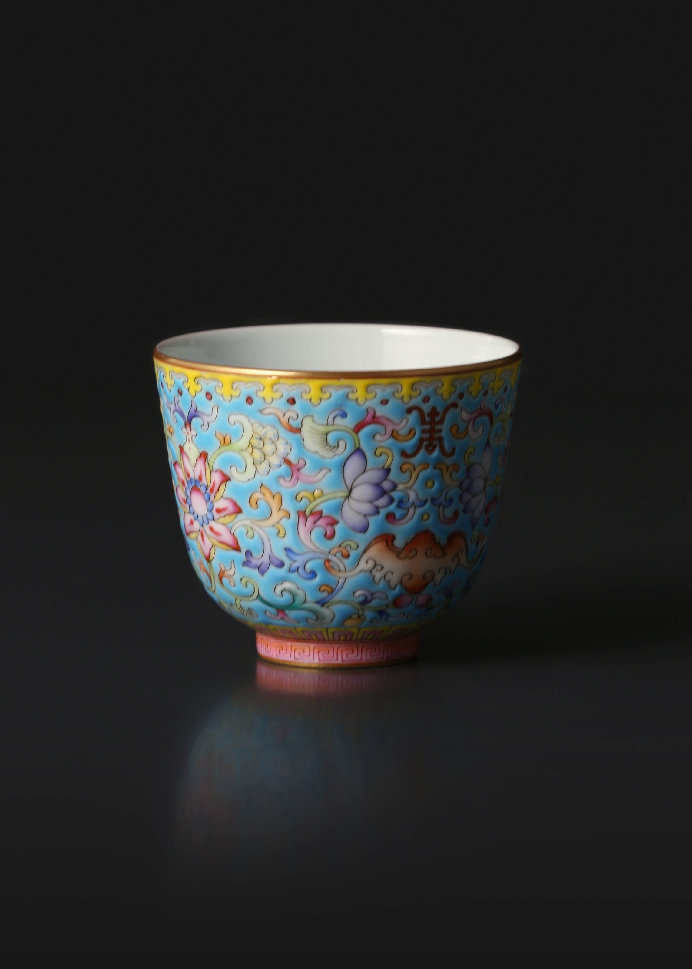 Enamel Lotus Seed-Shaped Cup with Longevity & Blessing