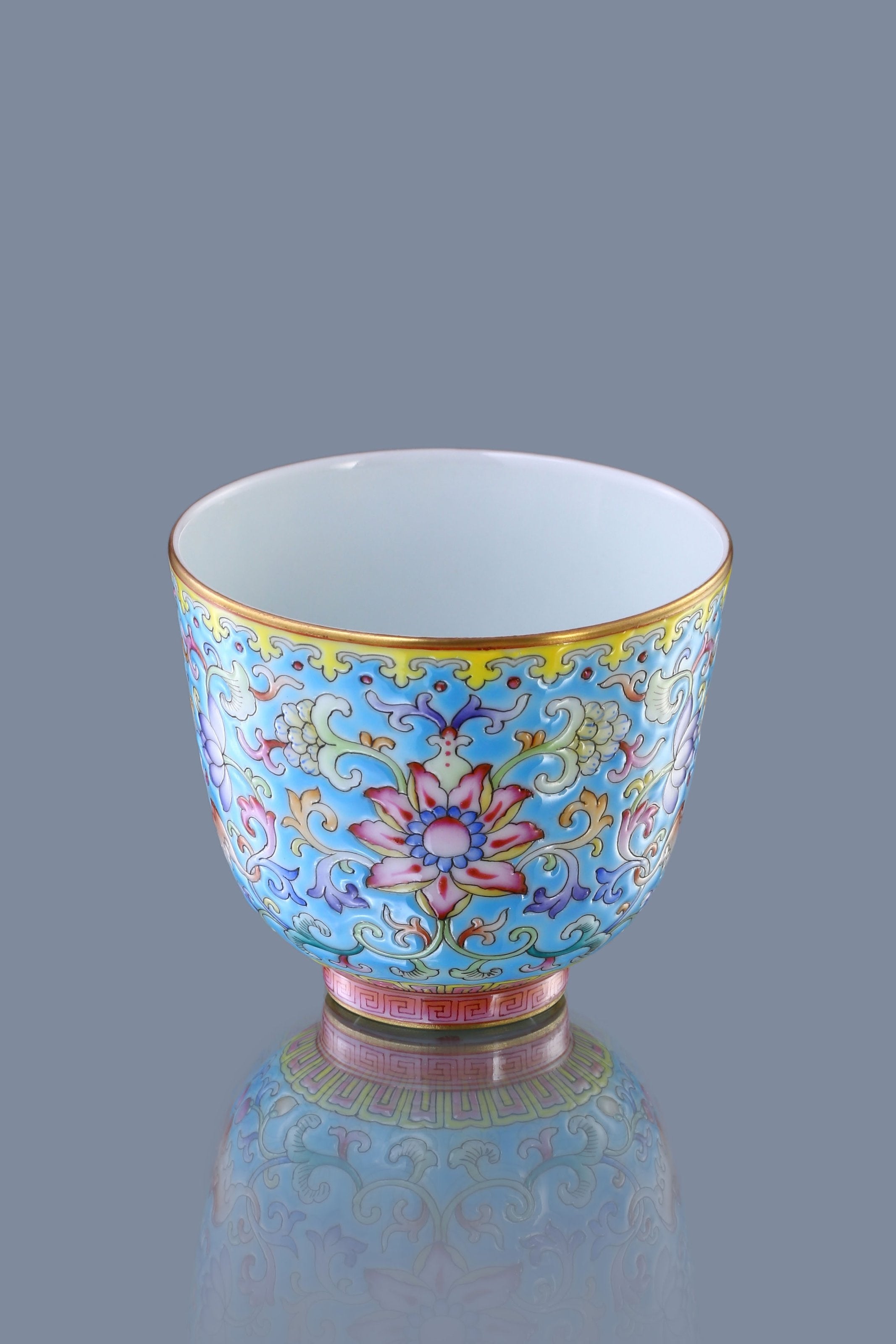 Enamel Lotus Seed-Shaped Cup with Longevity & Blessing