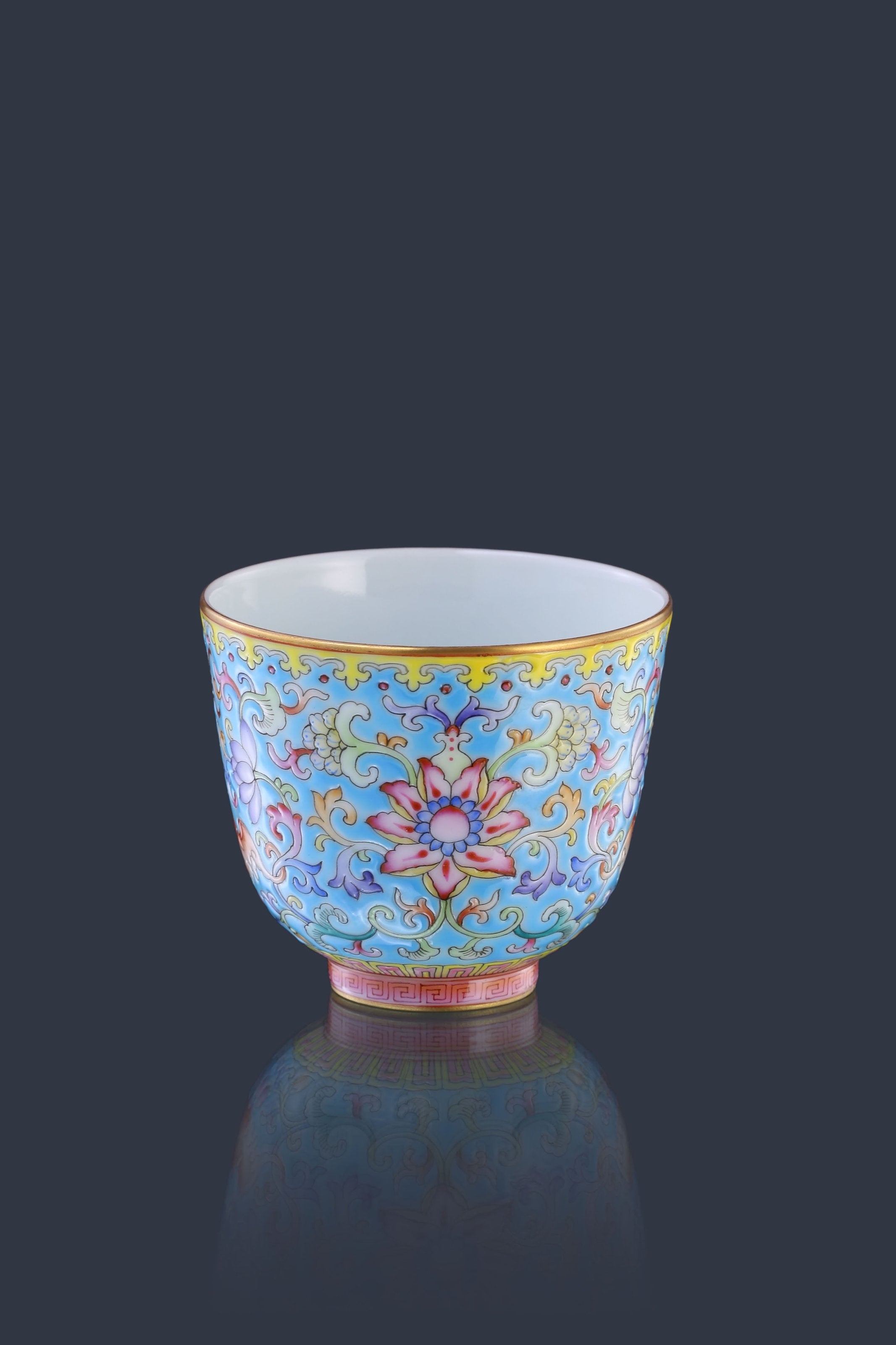 Enamel Lotus Seed-Shaped Cup with Longevity & Blessing