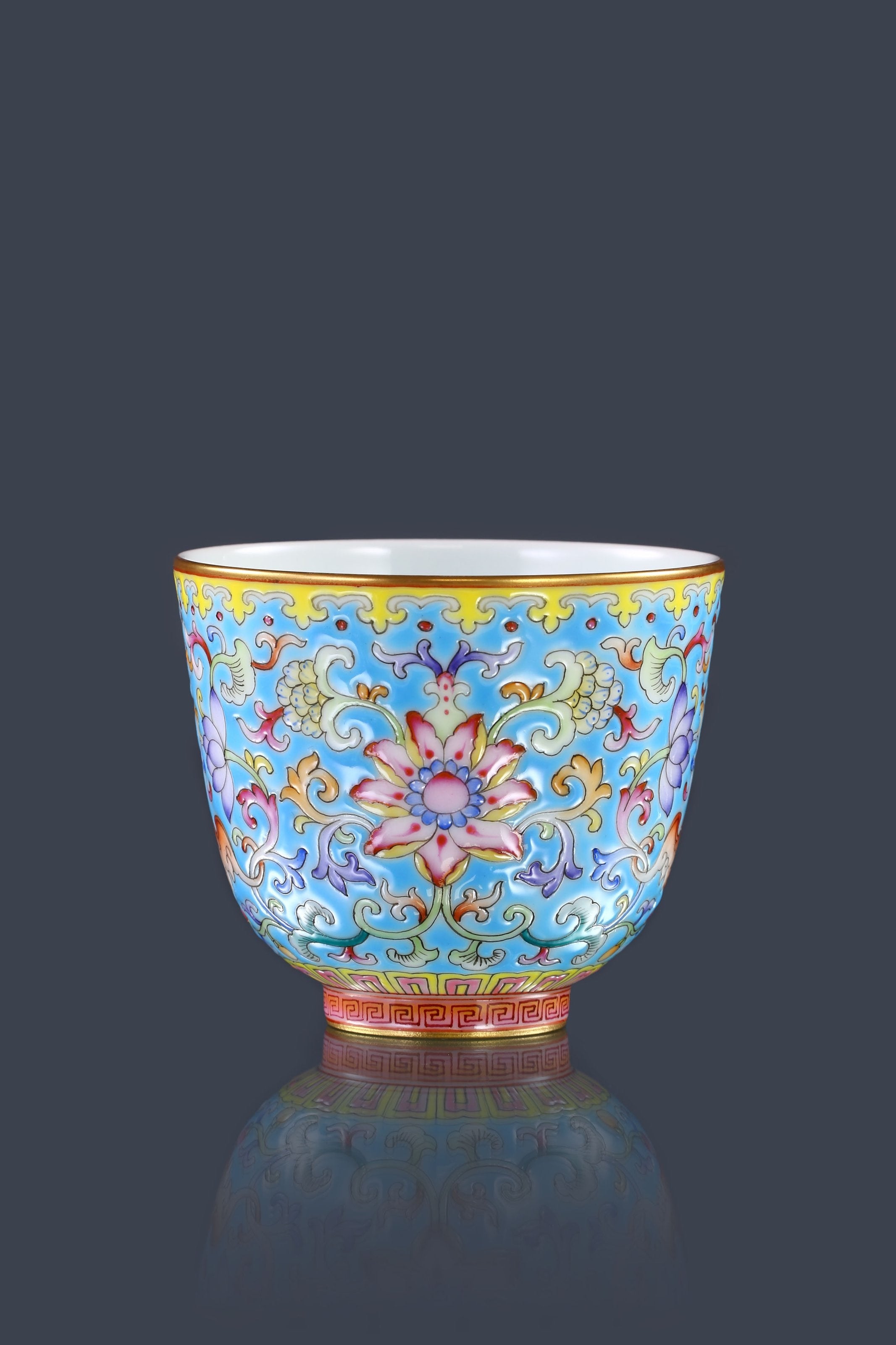 Enamel Lotus Seed-Shaped Cup with Longevity & Blessing