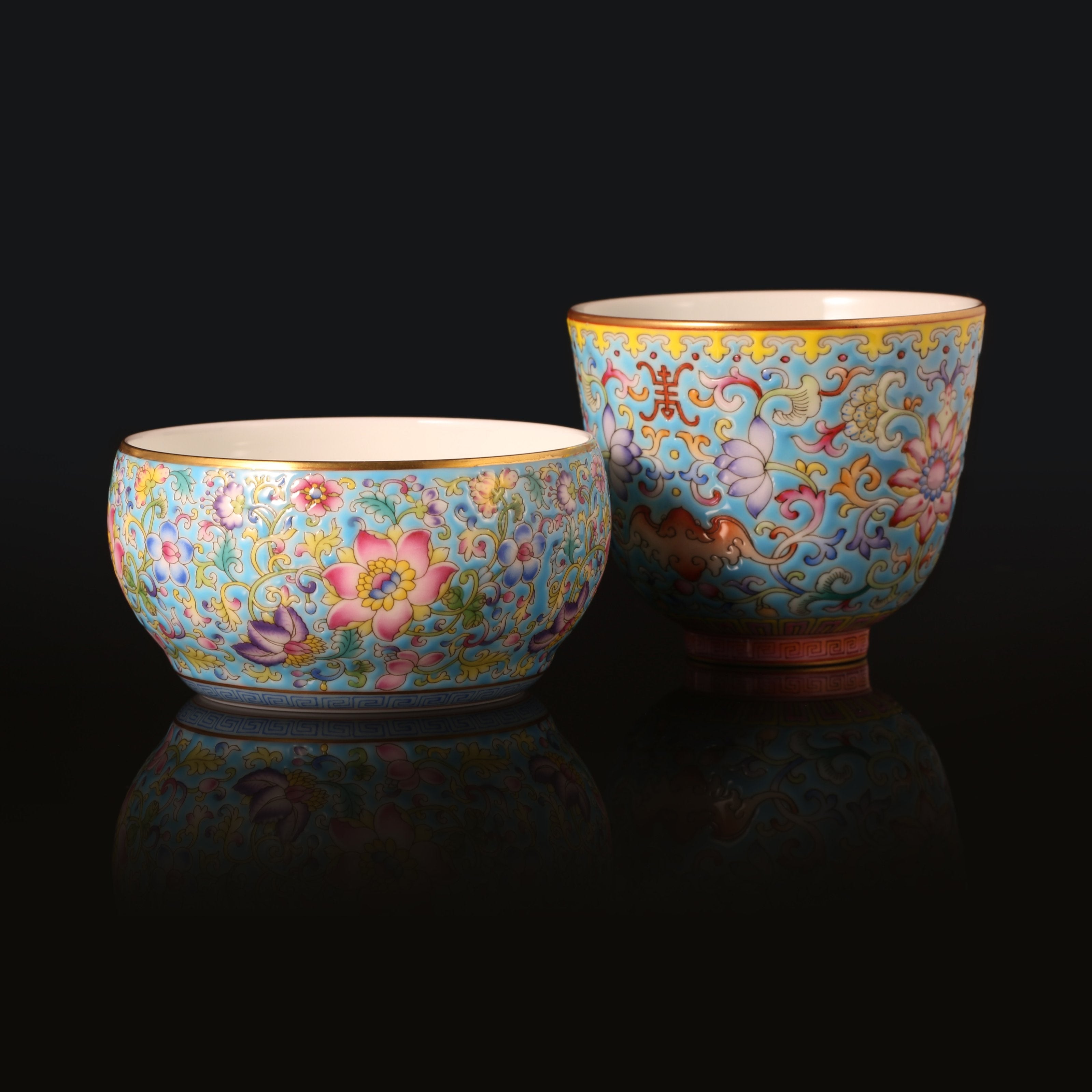 Enamel Lotus Seed-Shaped Cup with Longevity & Blessing
