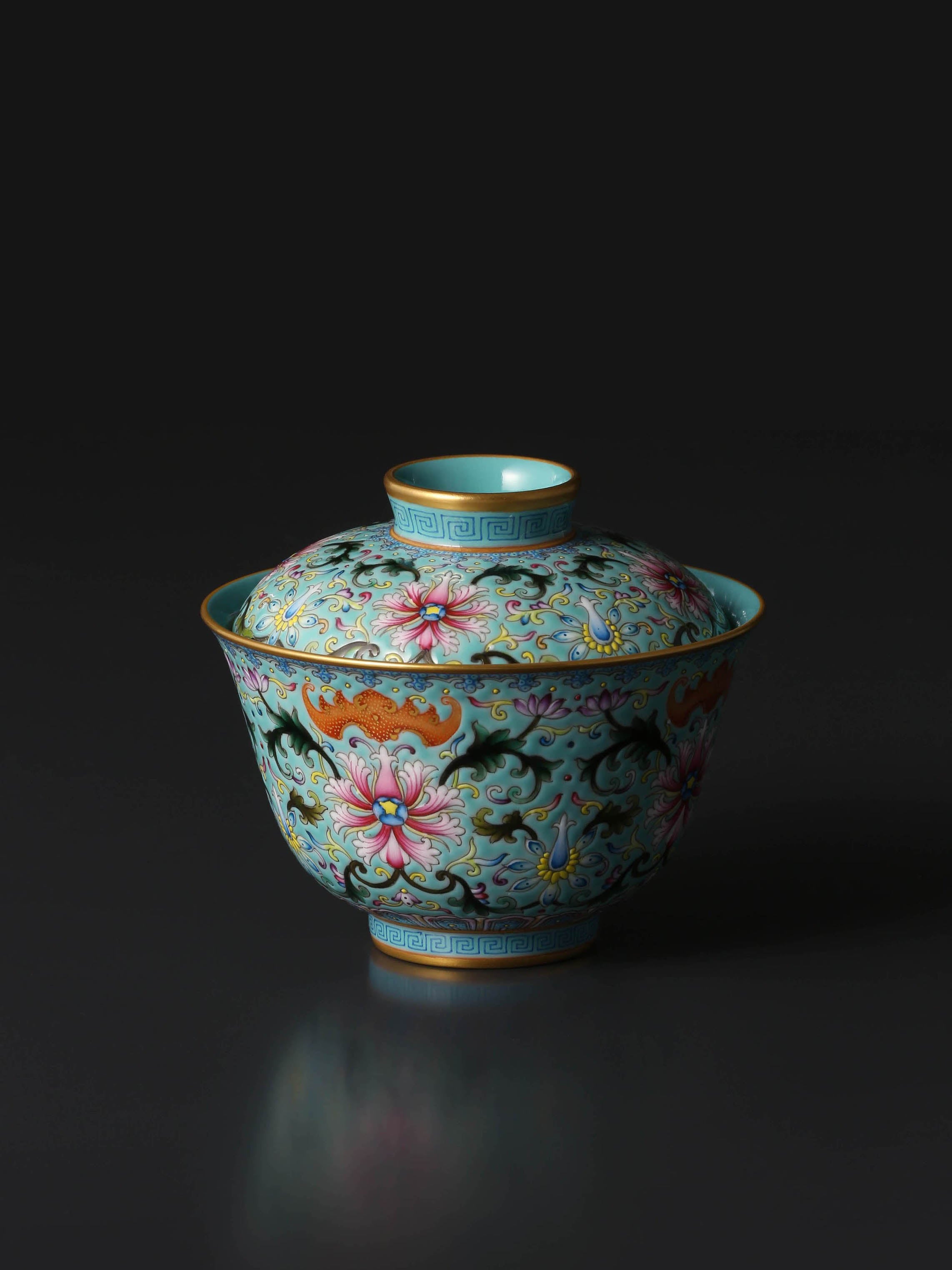 Enamel Gaiwan(Lidded Bowl) with Continuous Blessings & Fortune
