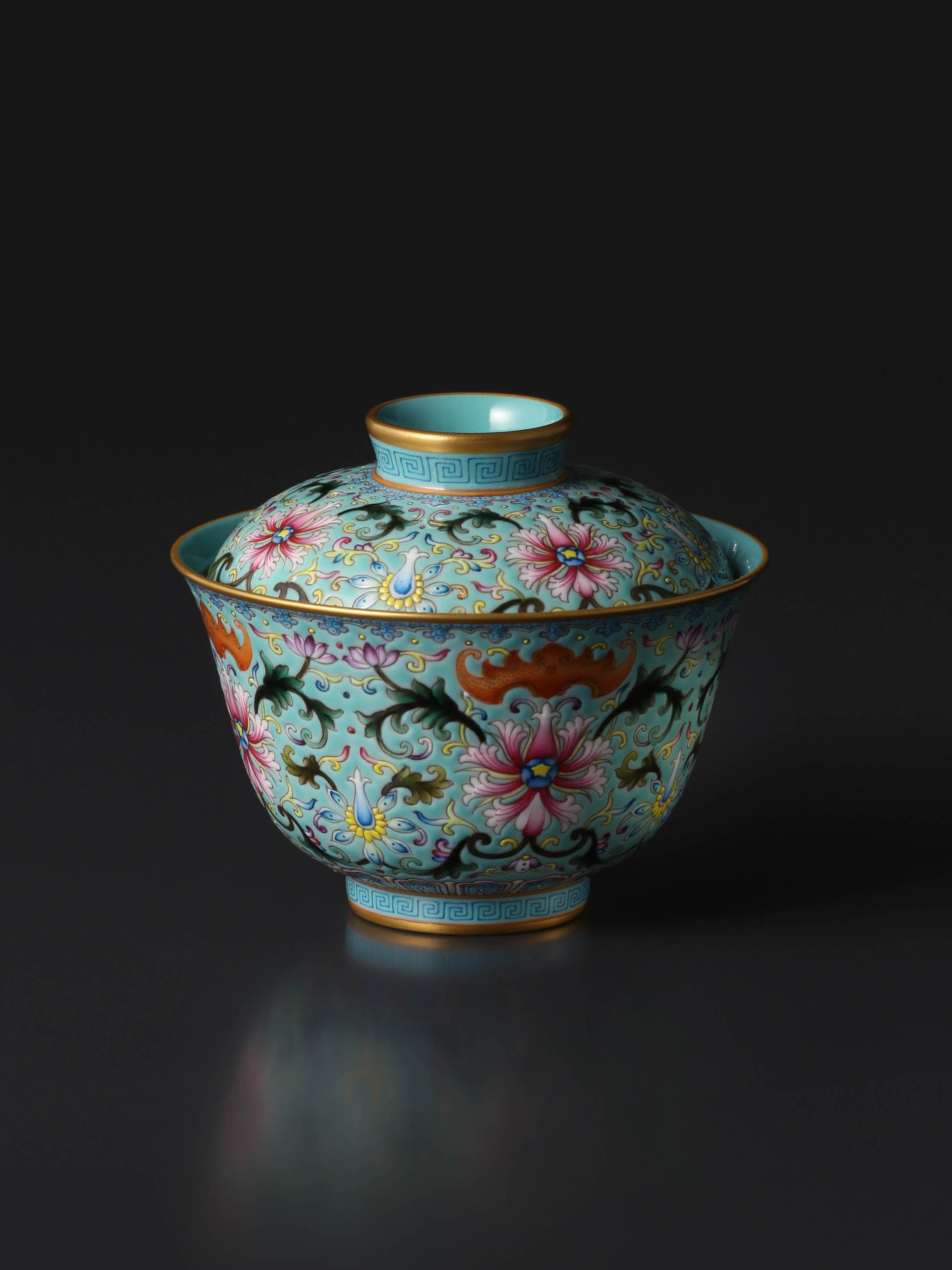 Enamel Gaiwan(Lidded Bowl) with Continuous Blessings & Fortune