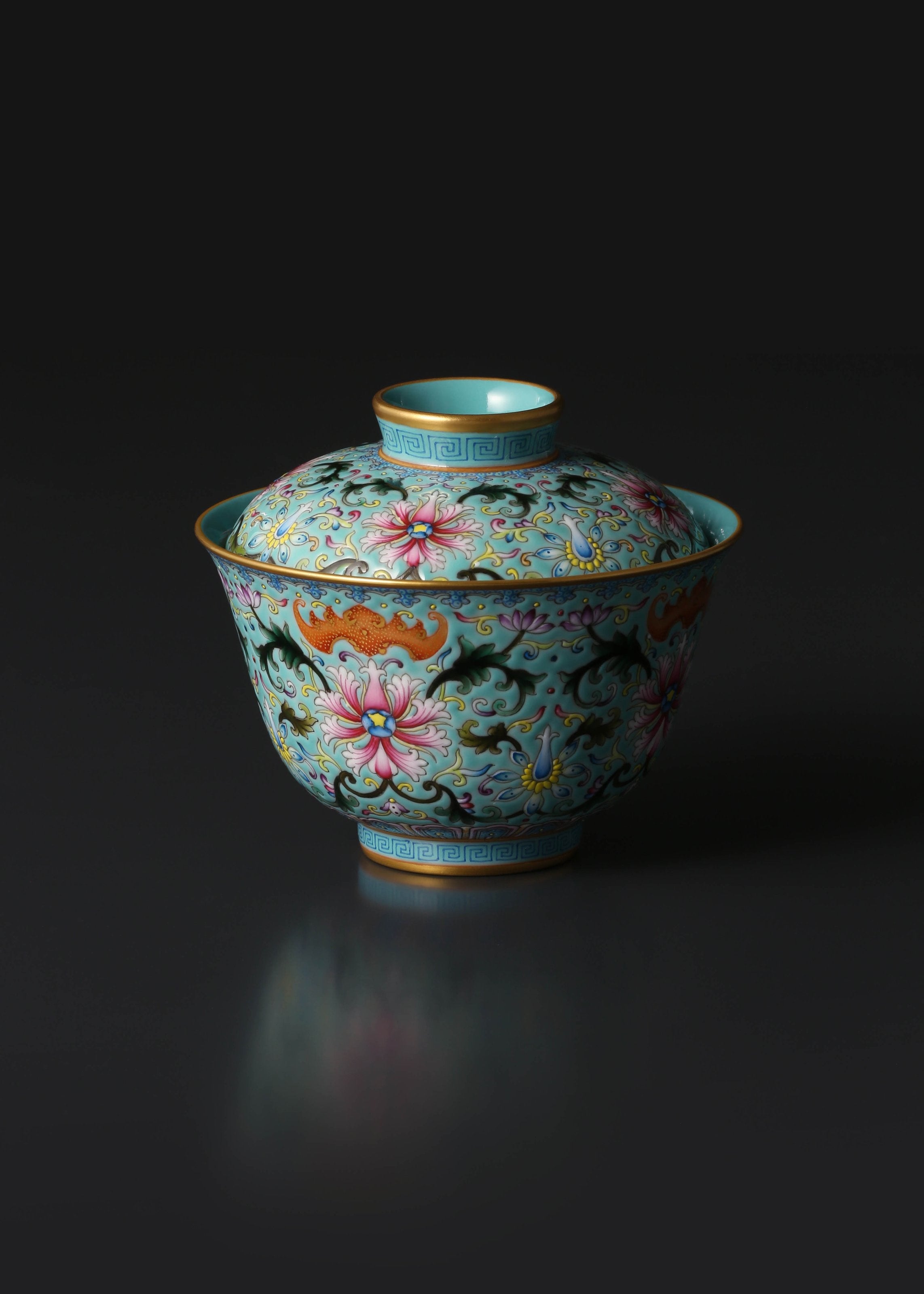 Enamel Gaiwan(Lidded Bowl) with Continuous Blessings & Fortune