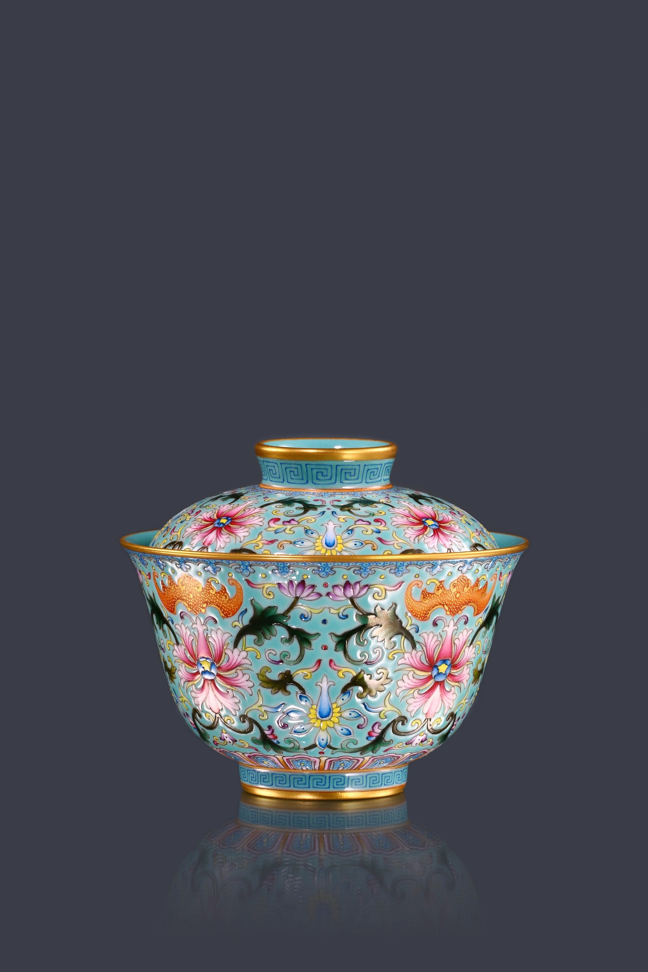 Enamel Gaiwan(Lidded Bowl) with Continuous Blessings & Fortune