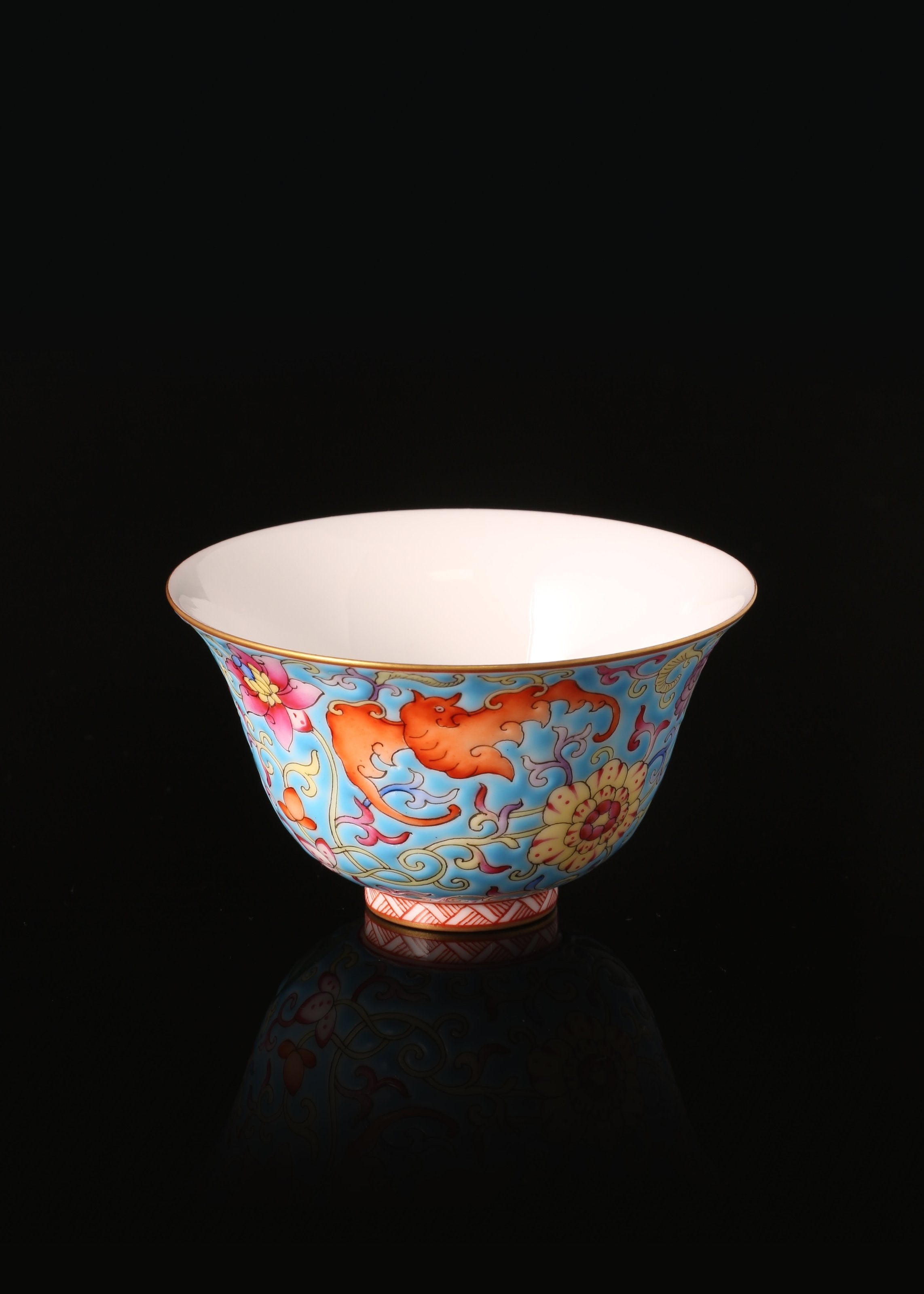 Enamel Tea Cup with Flowers, Grasses and Auspicious Fu Patterns