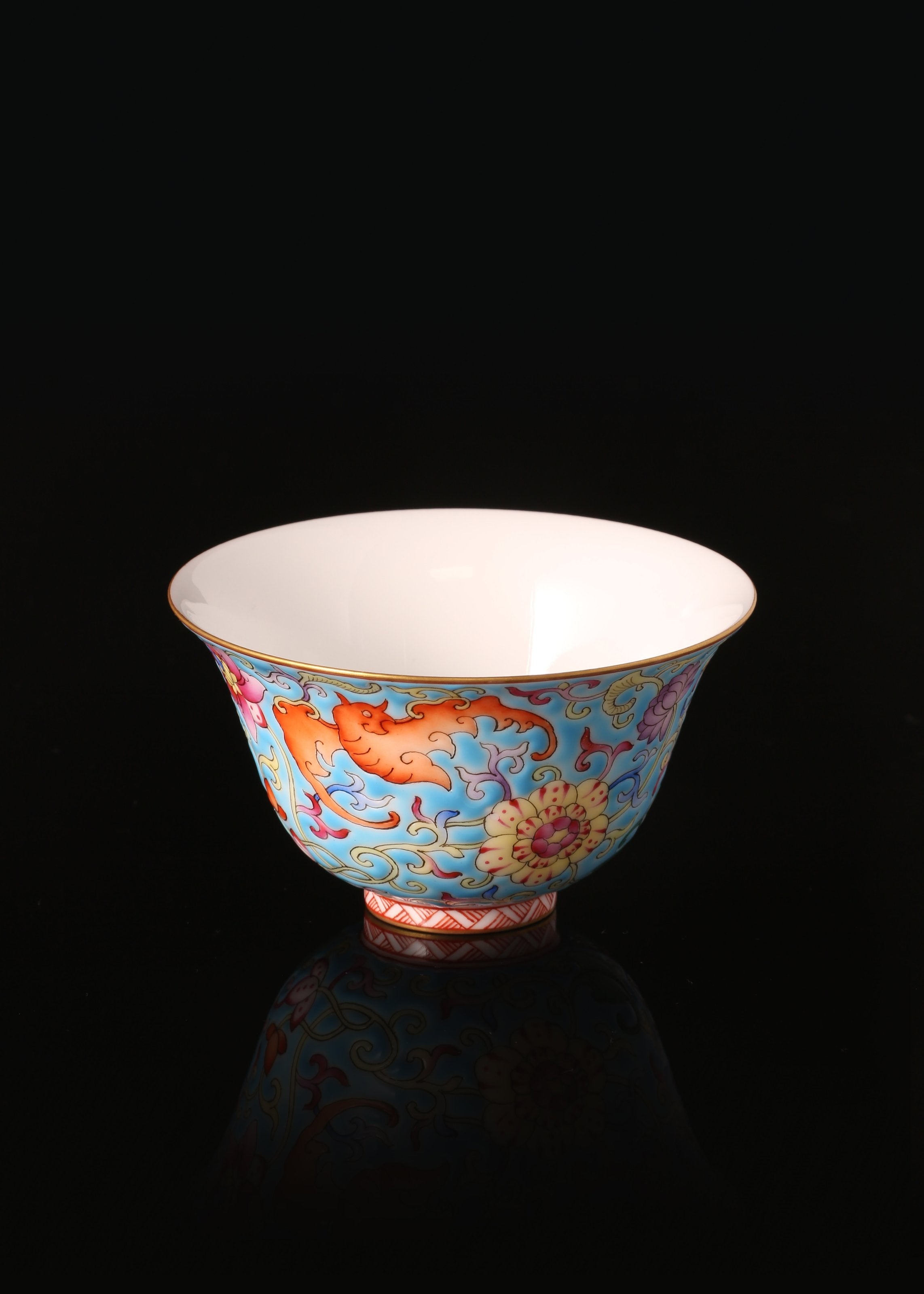 Enamel Tea Cup with Flowers, Grasses and Auspicious Fu Patterns