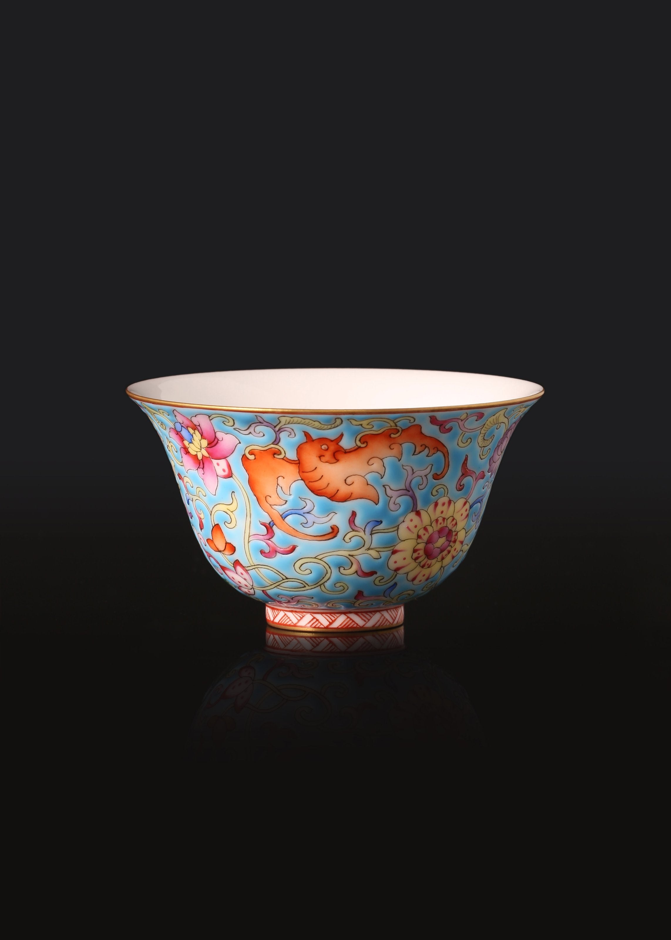 Enamel Tea Cup with Flowers, Grasses and Auspicious Fu Patterns