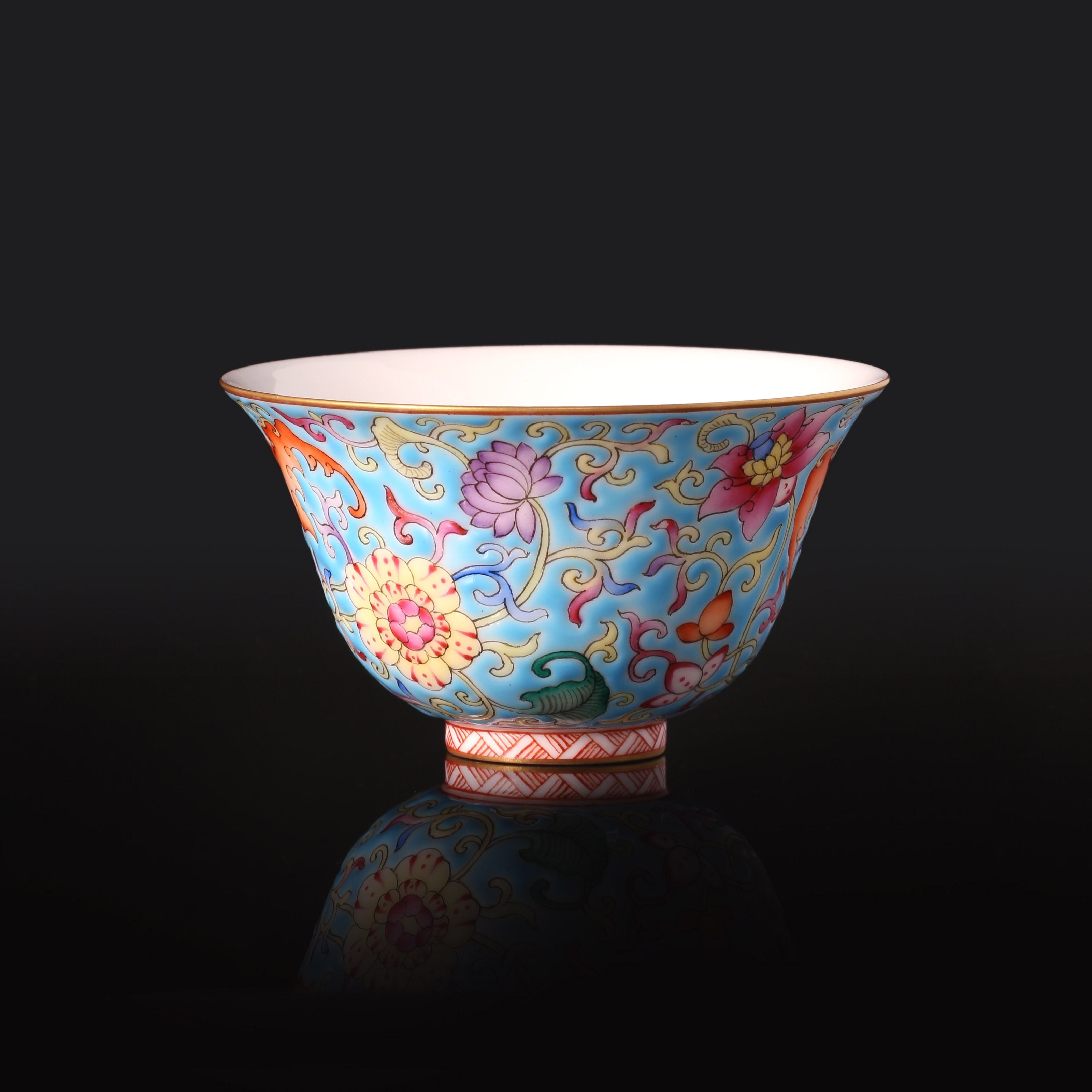 Enamel Tea Cup with Flowers, Grasses and Auspicious Fu Patterns